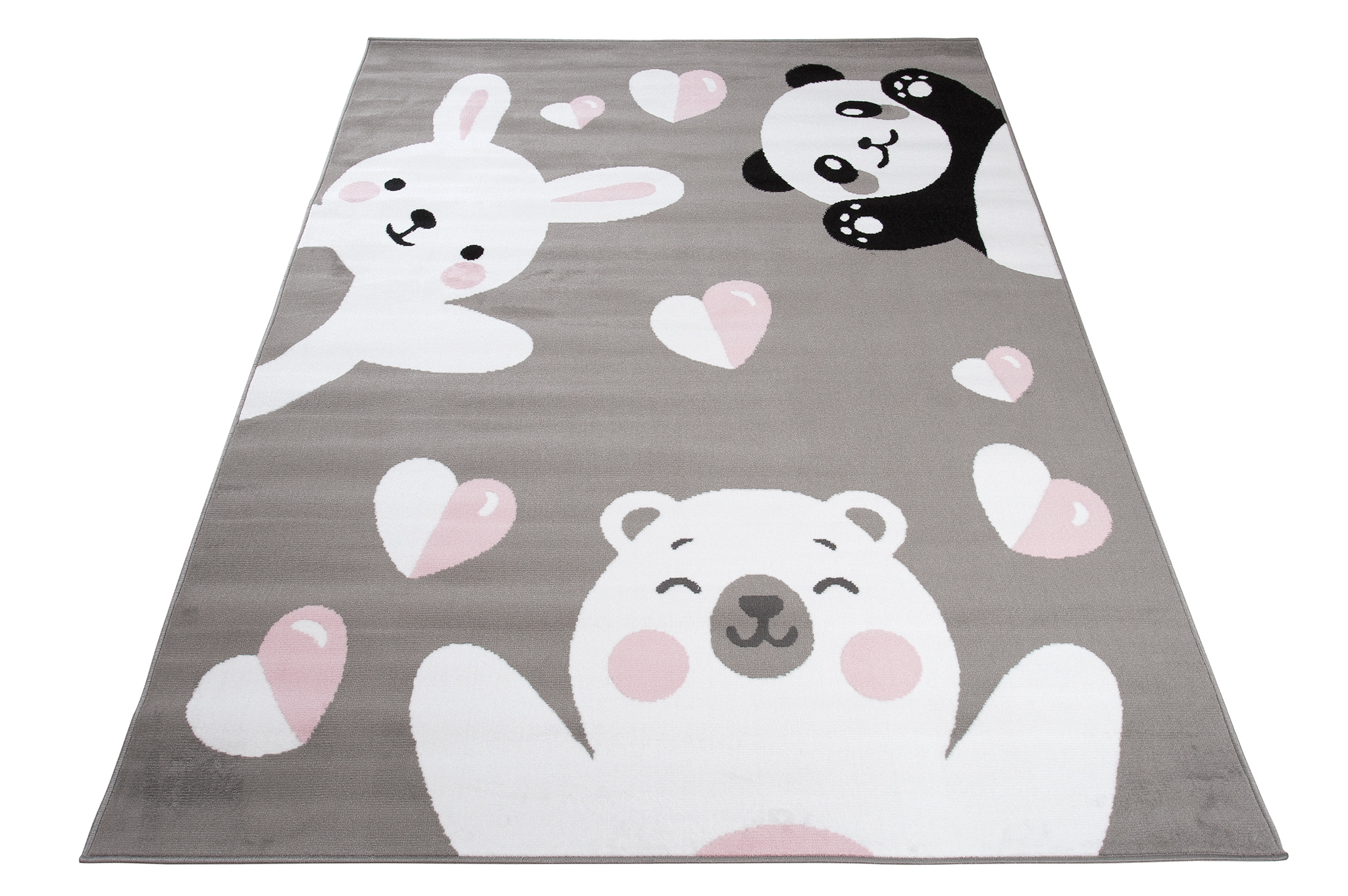 Tappeto bambino panda orso motivo rosa grigio nero animali pelo corto cameretta bambini - Foto 8 di 17