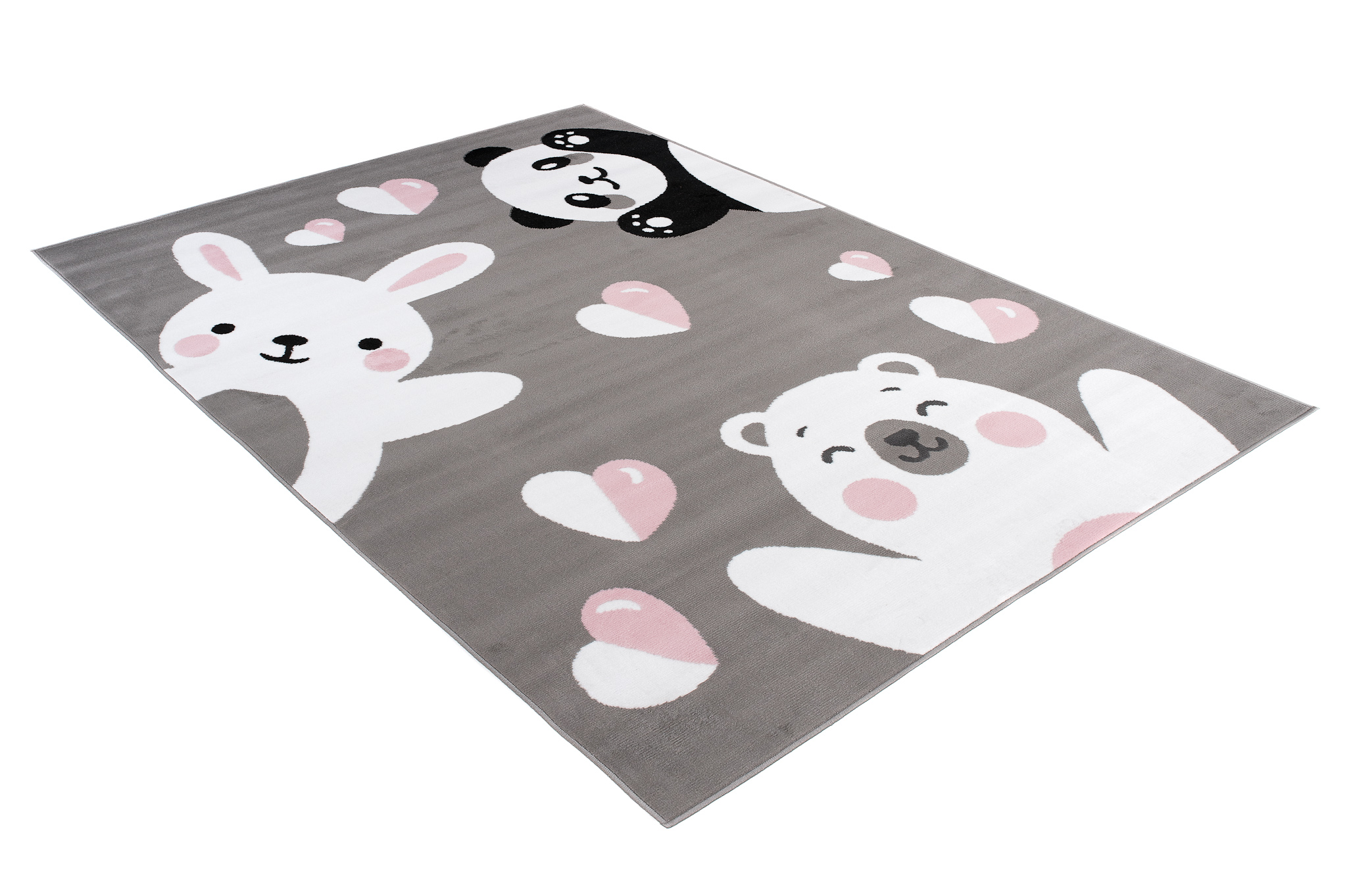 Tappeto bambino panda orso motivo rosa grigio nero animali pelo corto cameretta bambini - Foto 9 di 17