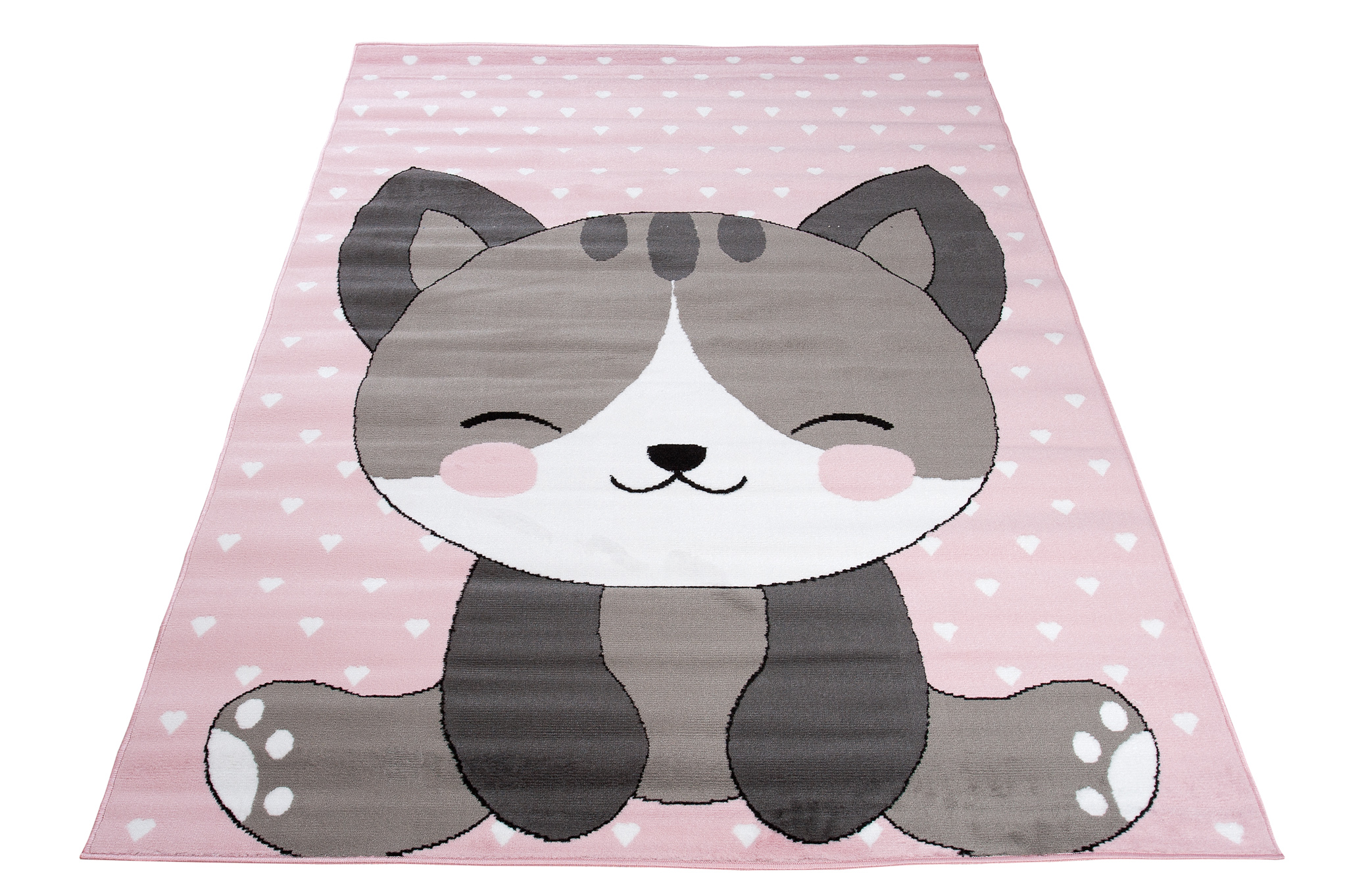 Alfombra infantil patrón de animales de pelo corto oso de peluche gato rosa gris azul sidra - Imagen 16 de 17
