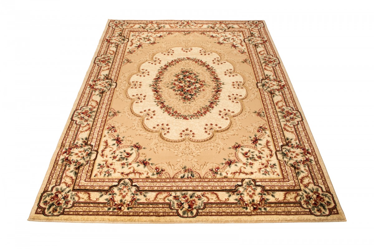 Alfombra clásica sala de estar de pelo corto patrón medallón marrón beige crema ECOTEX - Imagen 13 de 26
