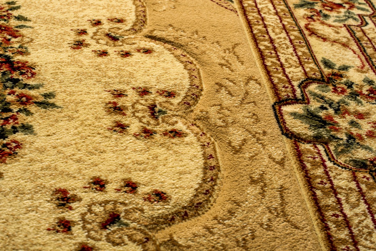 Alfombra clásica sala de estar de pelo corto patrón medallón marrón beige crema ECOTEX - Imagen 11 de 26