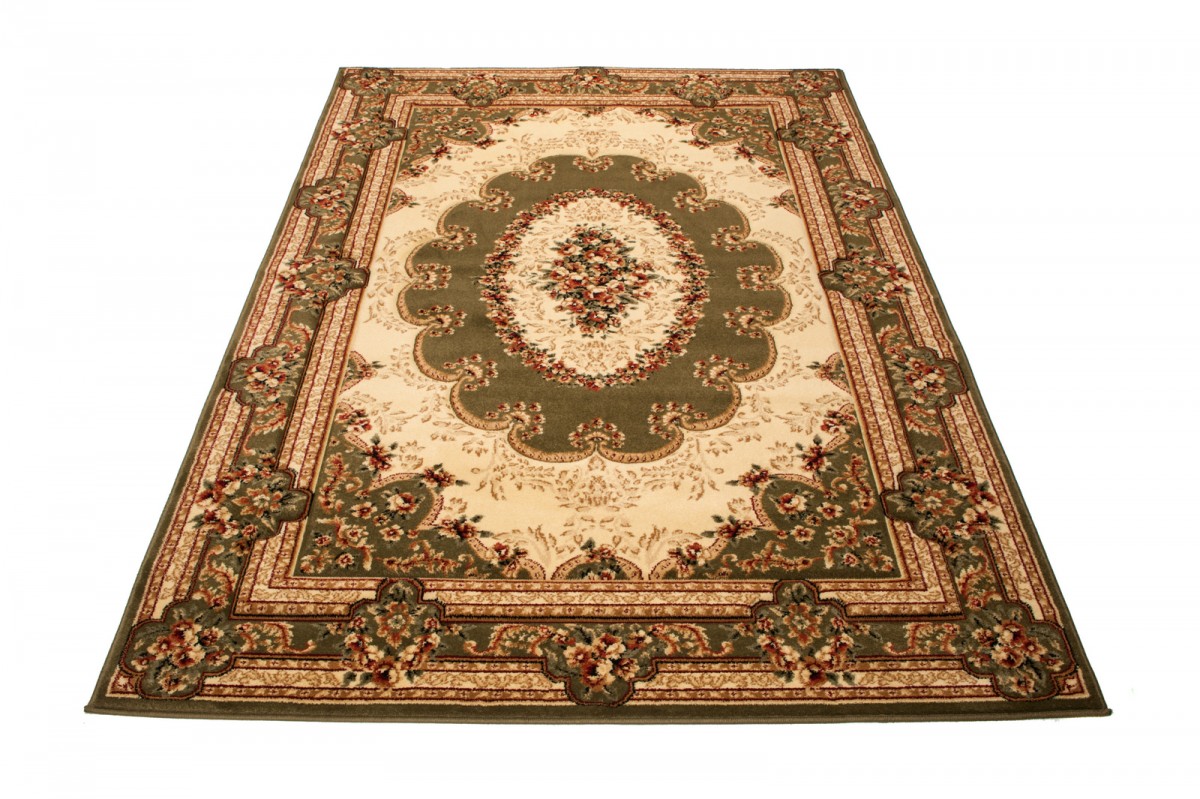 Alfombra clásica sala de estar de pelo corto patrón medallón marrón beige crema ECOTEX - Imagen 19 de 26