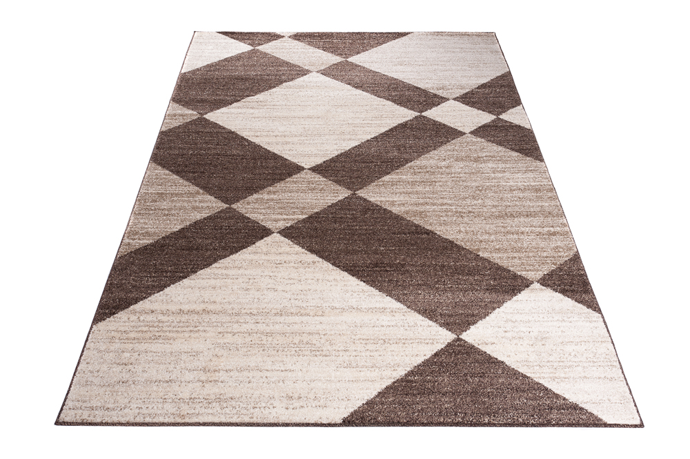 Alfombra de pelo corto moderno marrón patrón geométrico rayas figuras salón - Imagen 21 de 45