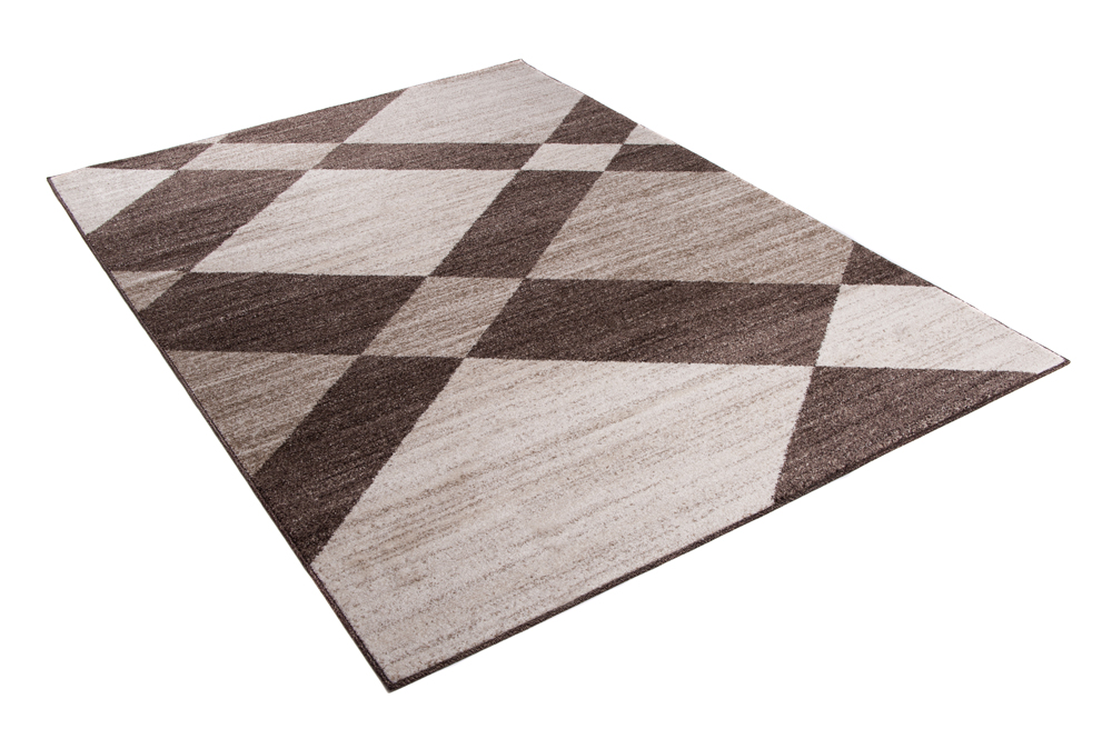 Alfombra de pelo corto moderno marrón patrón geométrico rayas figuras salón - Imagen 22 de 45
