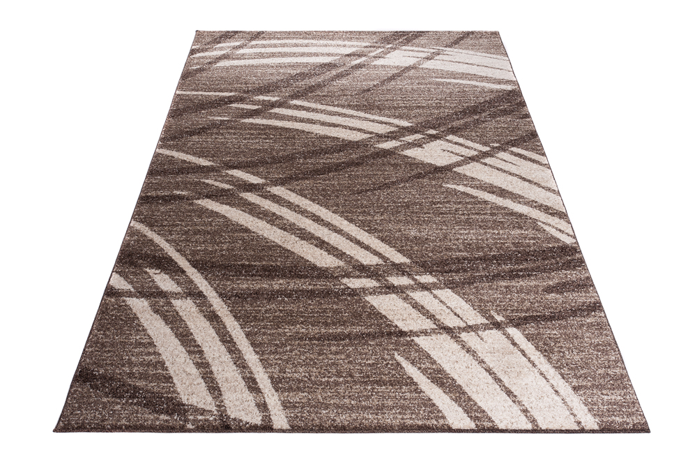 Alfombra de pelo corto moderno marrón patrón geométrico rayas figuras salón - Imagen 28 de 45
