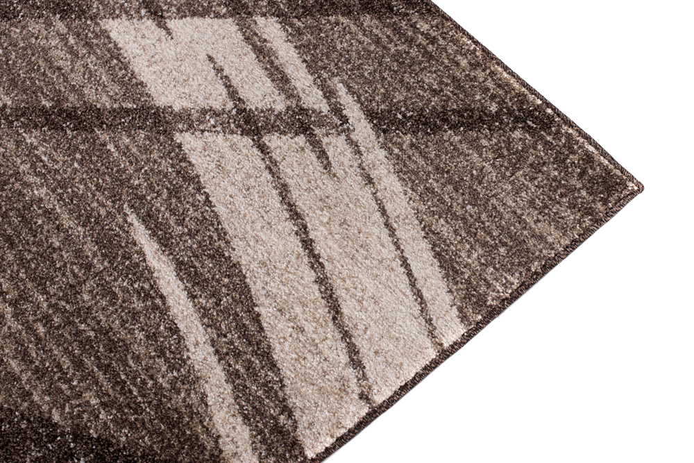 Alfombra de pelo corto moderno marrón patrón geométrico rayas figuras salón - Imagen 26 de 45