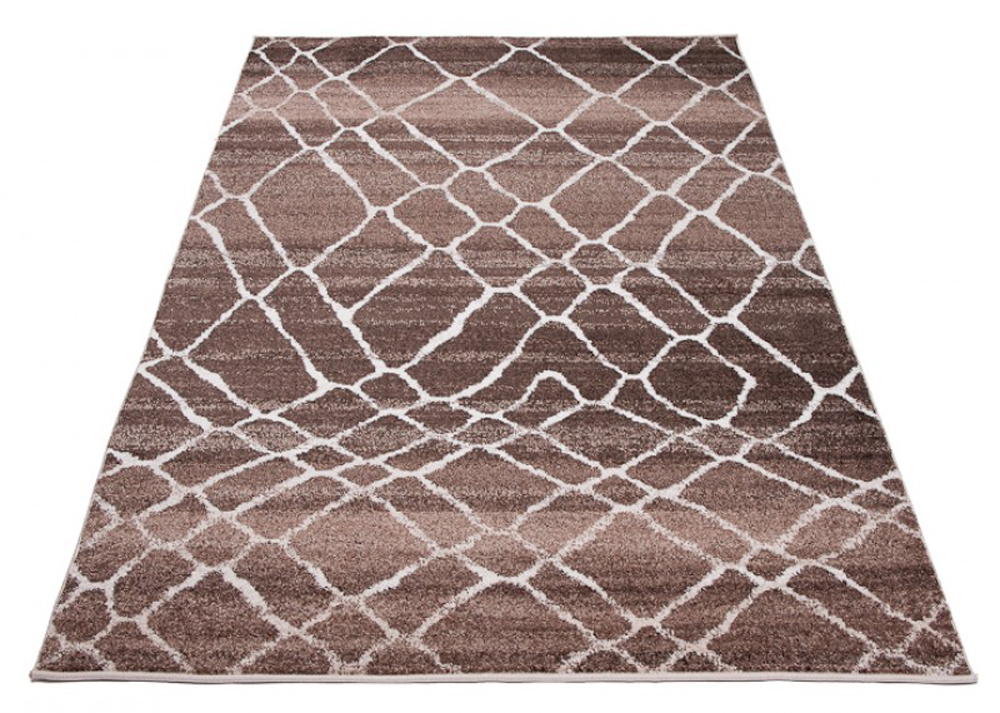 Alfombra de pelo corto moderno marrón patrón geométrico rayas figuras salón - Imagen 36 de 45