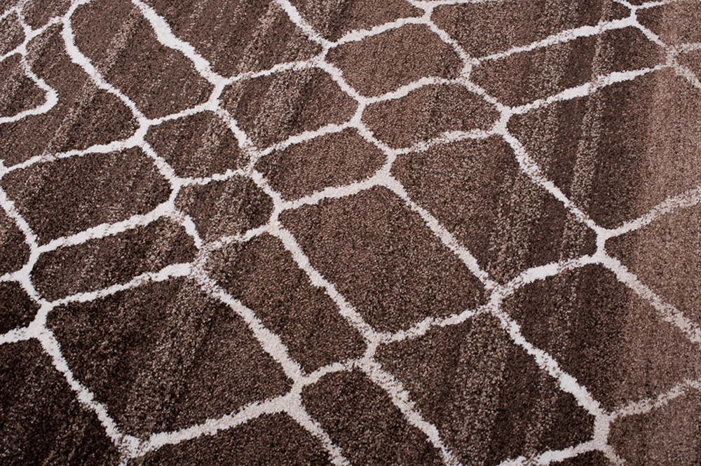 Alfombra de pelo corto moderno marrón patrón geométrico rayas figuras salón - Imagen 33 de 45