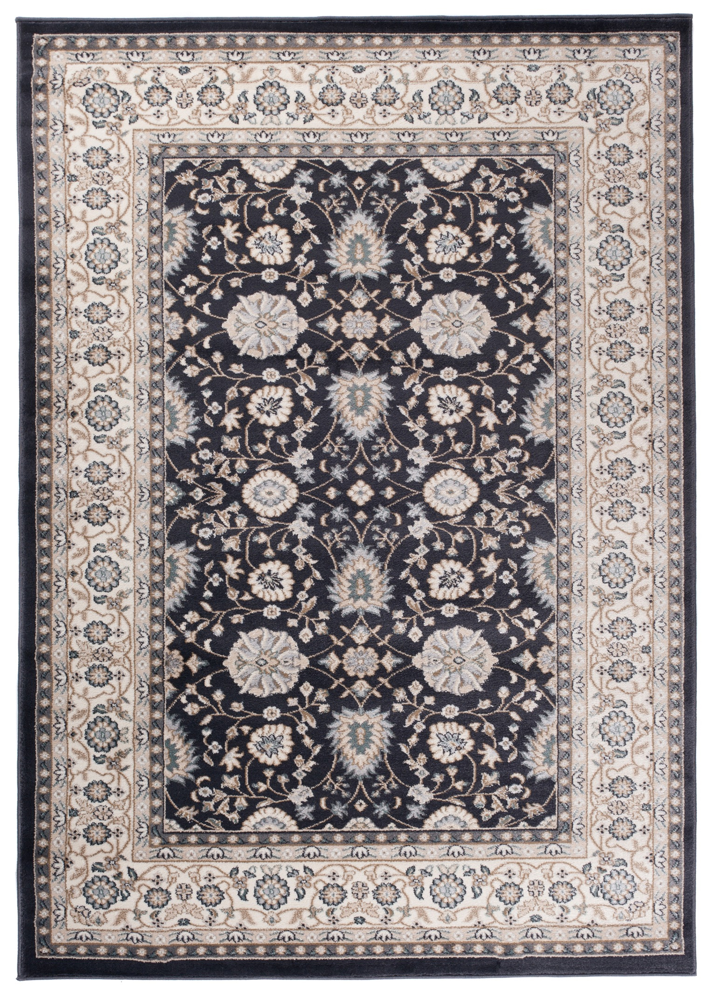 Alfombra clásica de pelo corto patrón floral azul gris crema salón dormitorio - Imagen 24 de 29