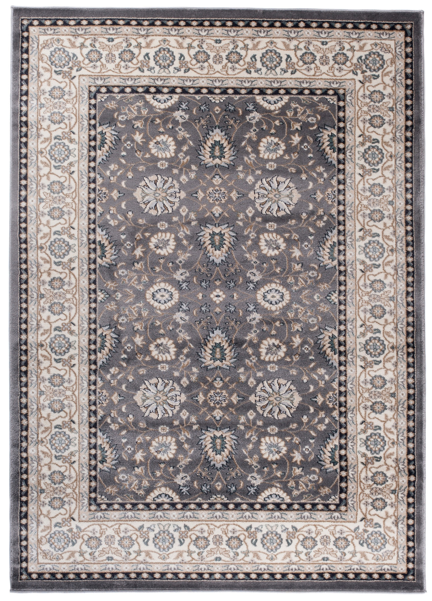 Alfombra clásica de pelo corto patrón floral azul gris crema salón dormitorio - Imagen 17 de 29
