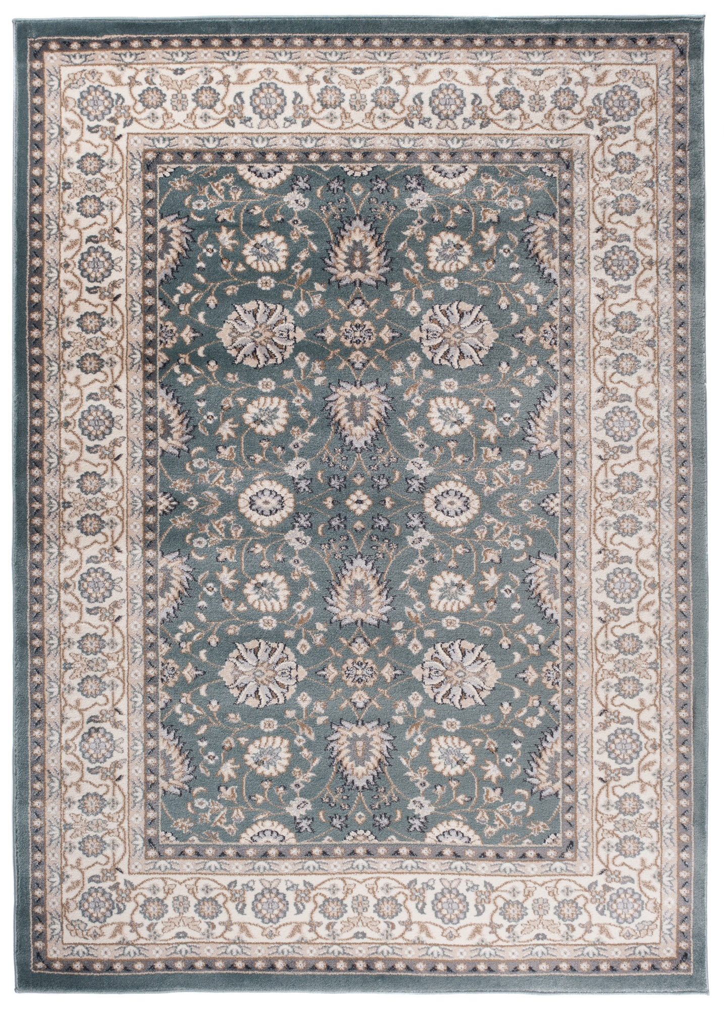 Alfombra clásica de pelo corto patrón floral azul gris crema salón dormitorio - Imagen 10 de 29
