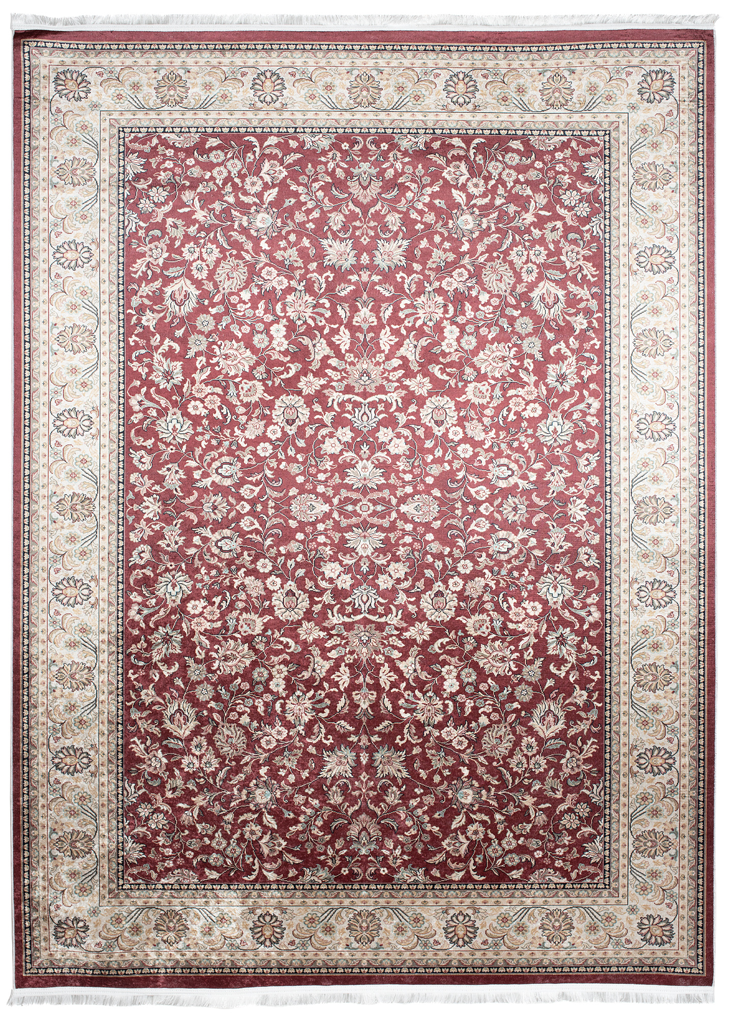 Alfombra clásica motivo floral pelo corto lavable antideslizante flecos salón - Imagen 3 de 13