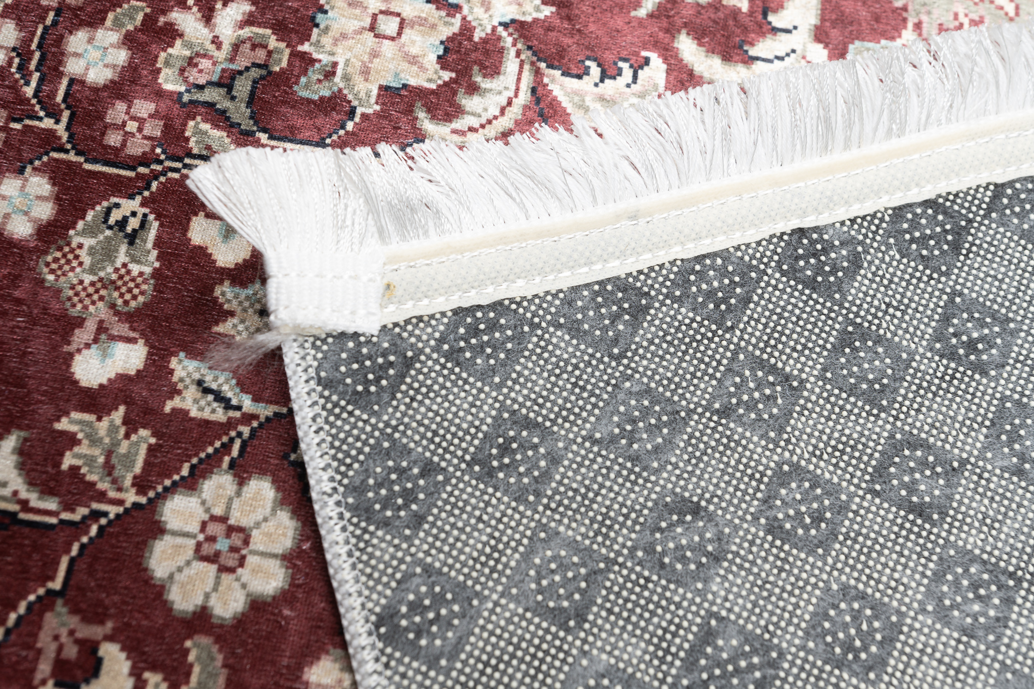 Alfombra clásica motivo floral pelo corto lavable antideslizante flecos salón - Imagen 6 de 13