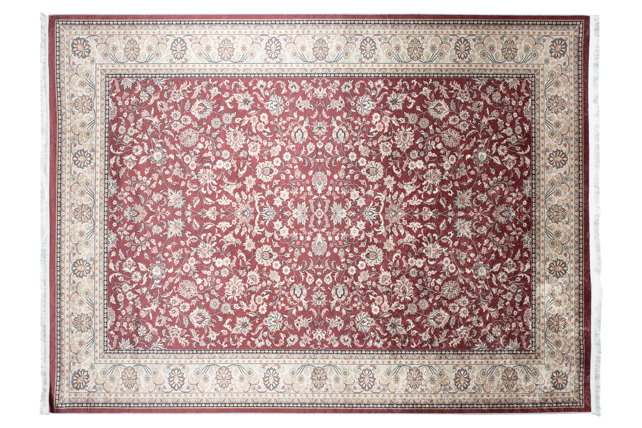 Alfombra clásica motivo floral pelo corto lavable antideslizante flecos salón - Imagen 13 de 13