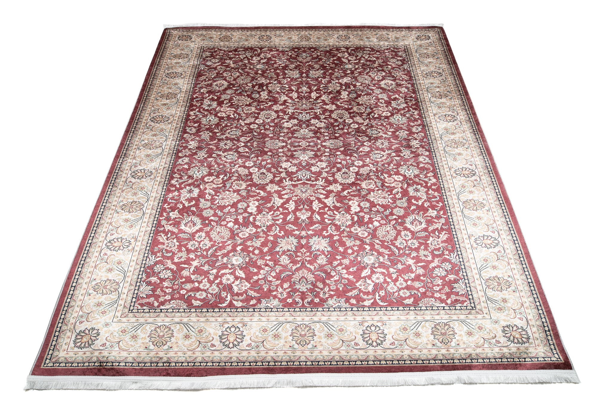 Alfombra clásica motivo floral pelo corto lavable antideslizante flecos salón - Imagen 11 de 13