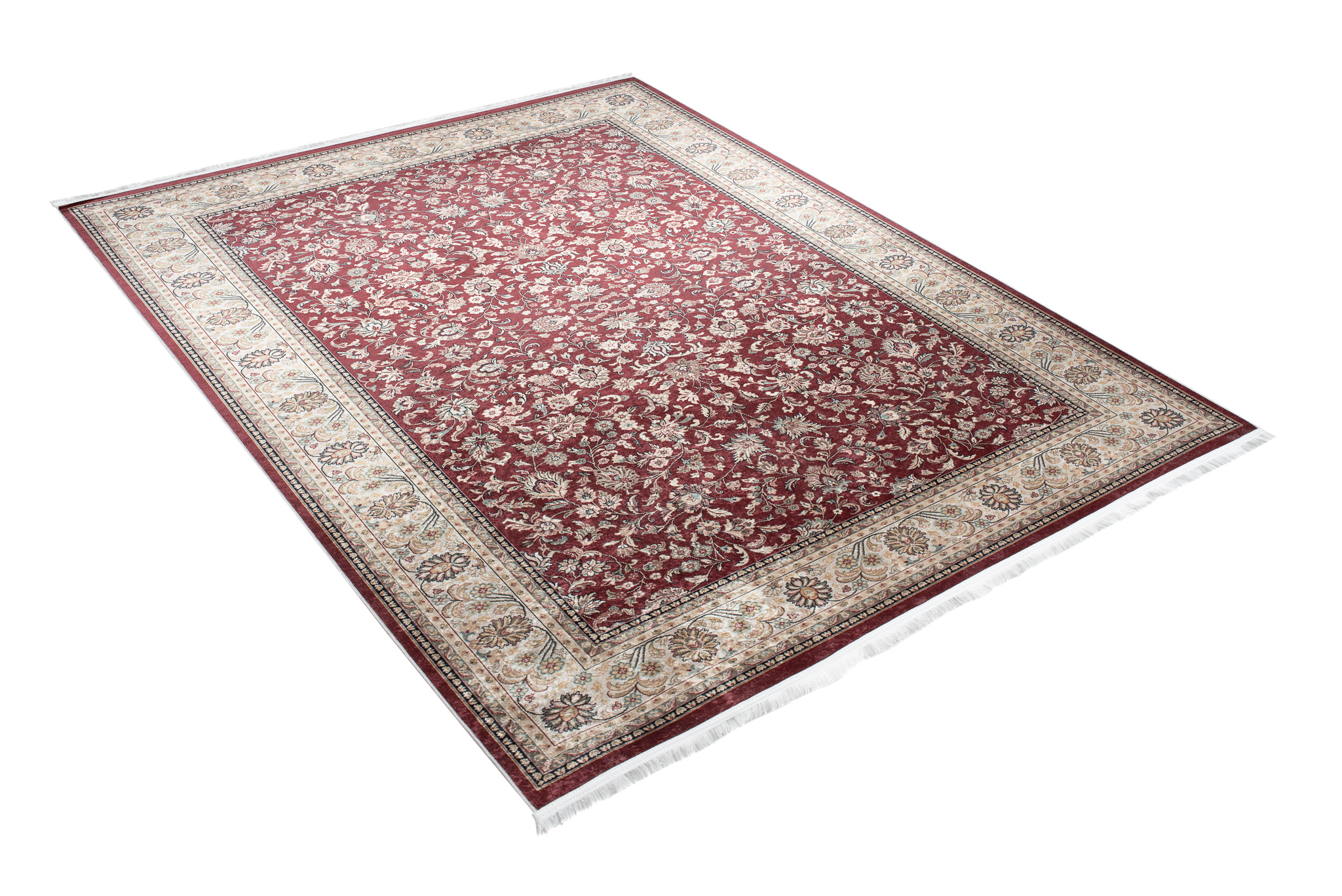 Alfombra clásica motivo floral pelo corto lavable antideslizante flecos salón - Imagen 12 de 13