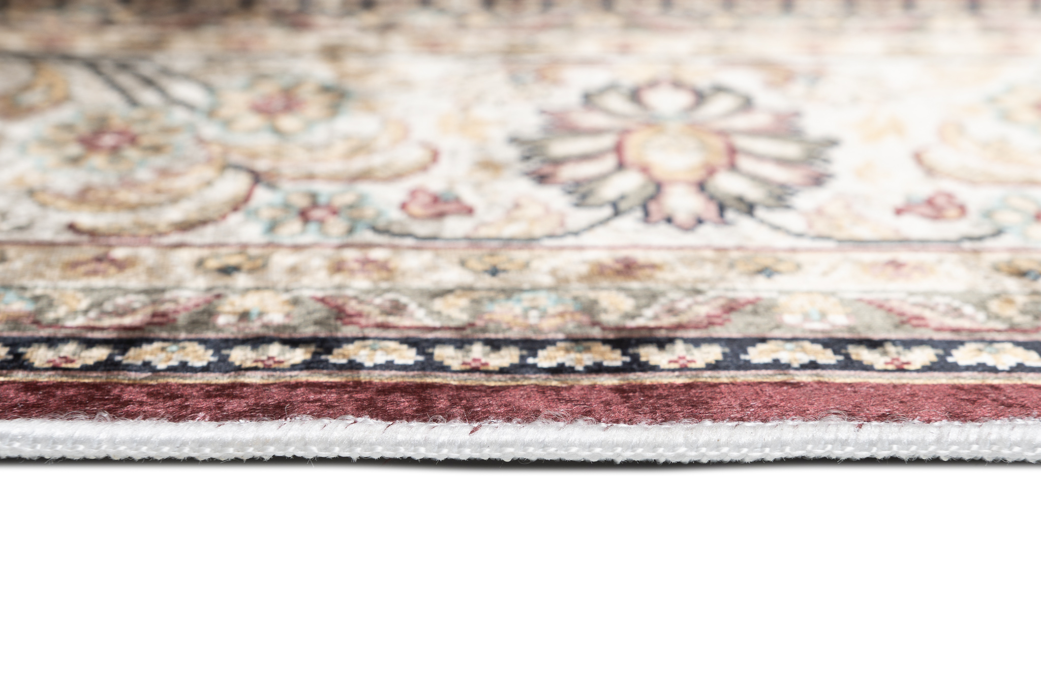 Alfombra clásica motivo floral pelo corto lavable antideslizante flecos salón - Imagen 7 de 13