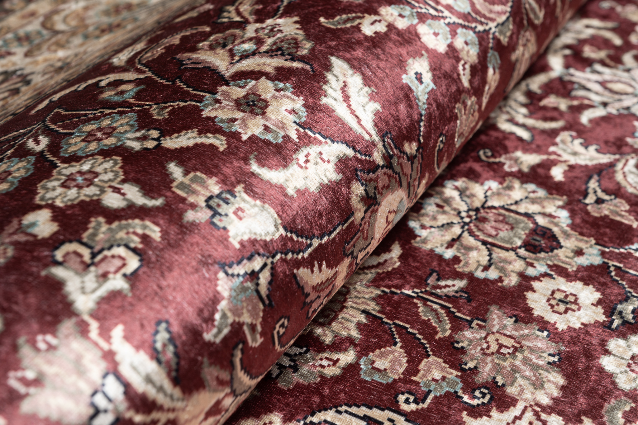 Alfombra clásica motivo floral pelo corto lavable antideslizante flecos salón - Imagen 10 de 13