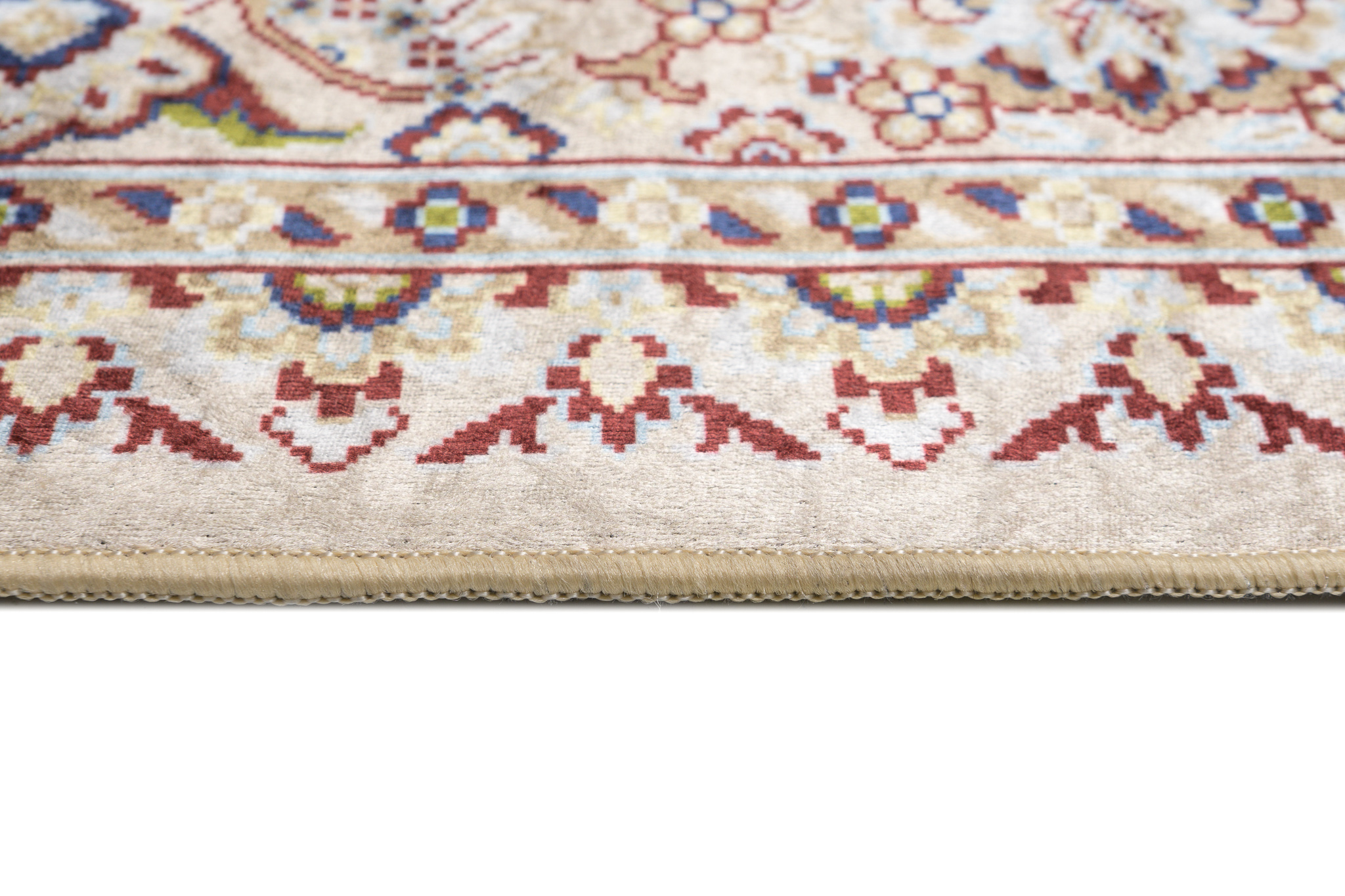 Alfombra clásica flecos estampados borde lavable antideslizante salón - Imagen 7 de 13