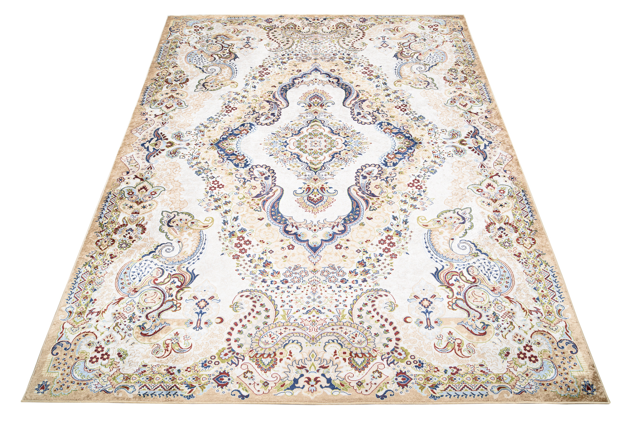 Alfombra clásica salón dormitorio borde patrón floral lavable - Imagen 11 de 13