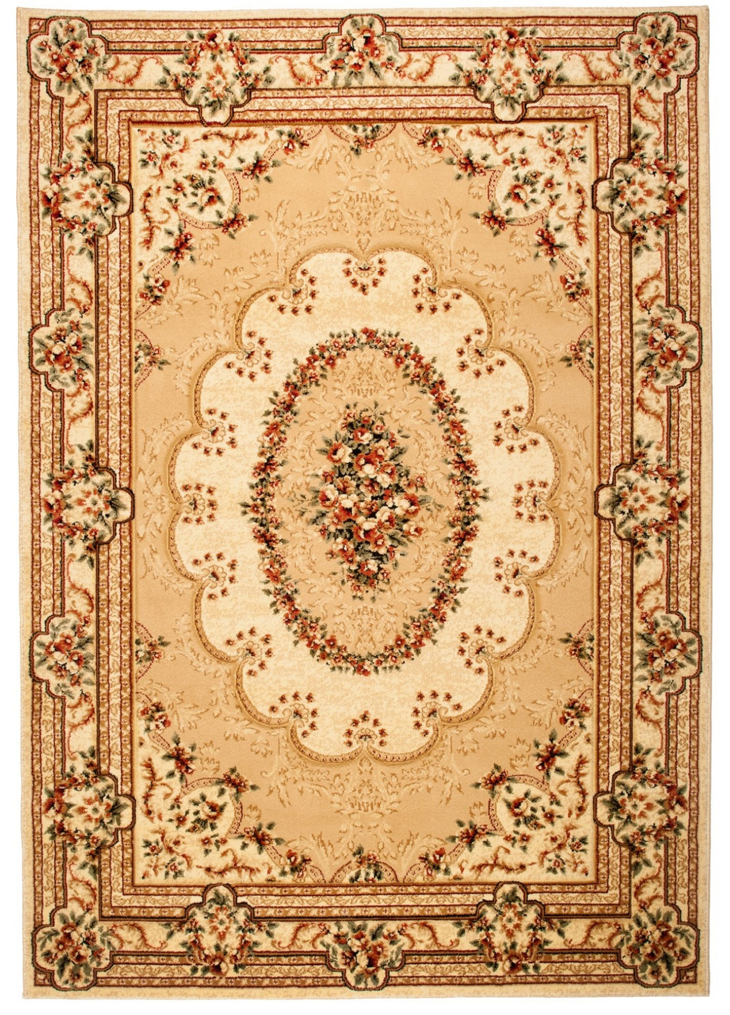 Alfombra clásica sala de estar de pelo corto patrón medallón marrón beige crema ECOTEX - Imagen 10 de 26