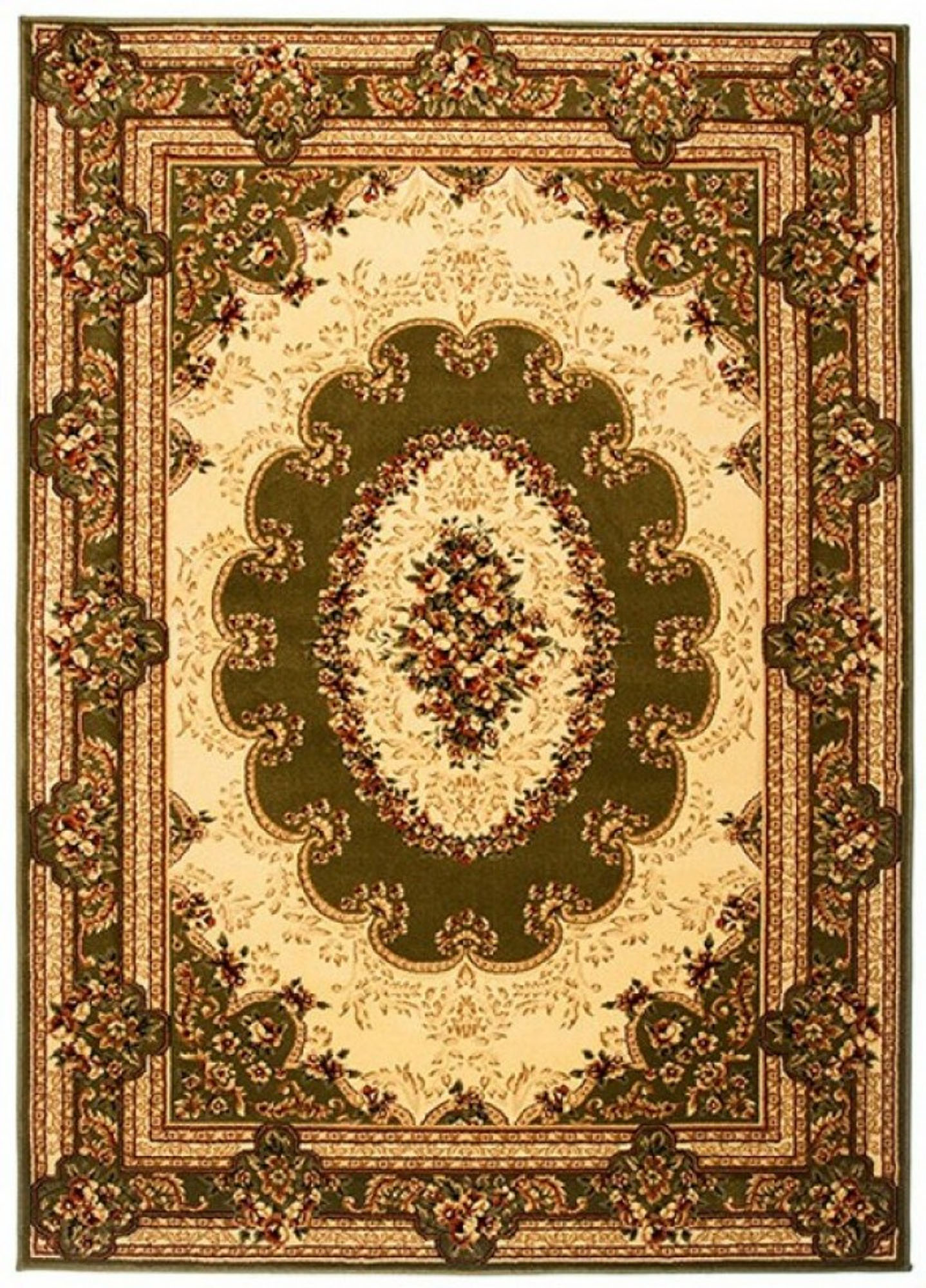 Alfombra clásica sala de estar de pelo corto patrón medallón marrón beige crema ECOTEX - Imagen 16 de 26