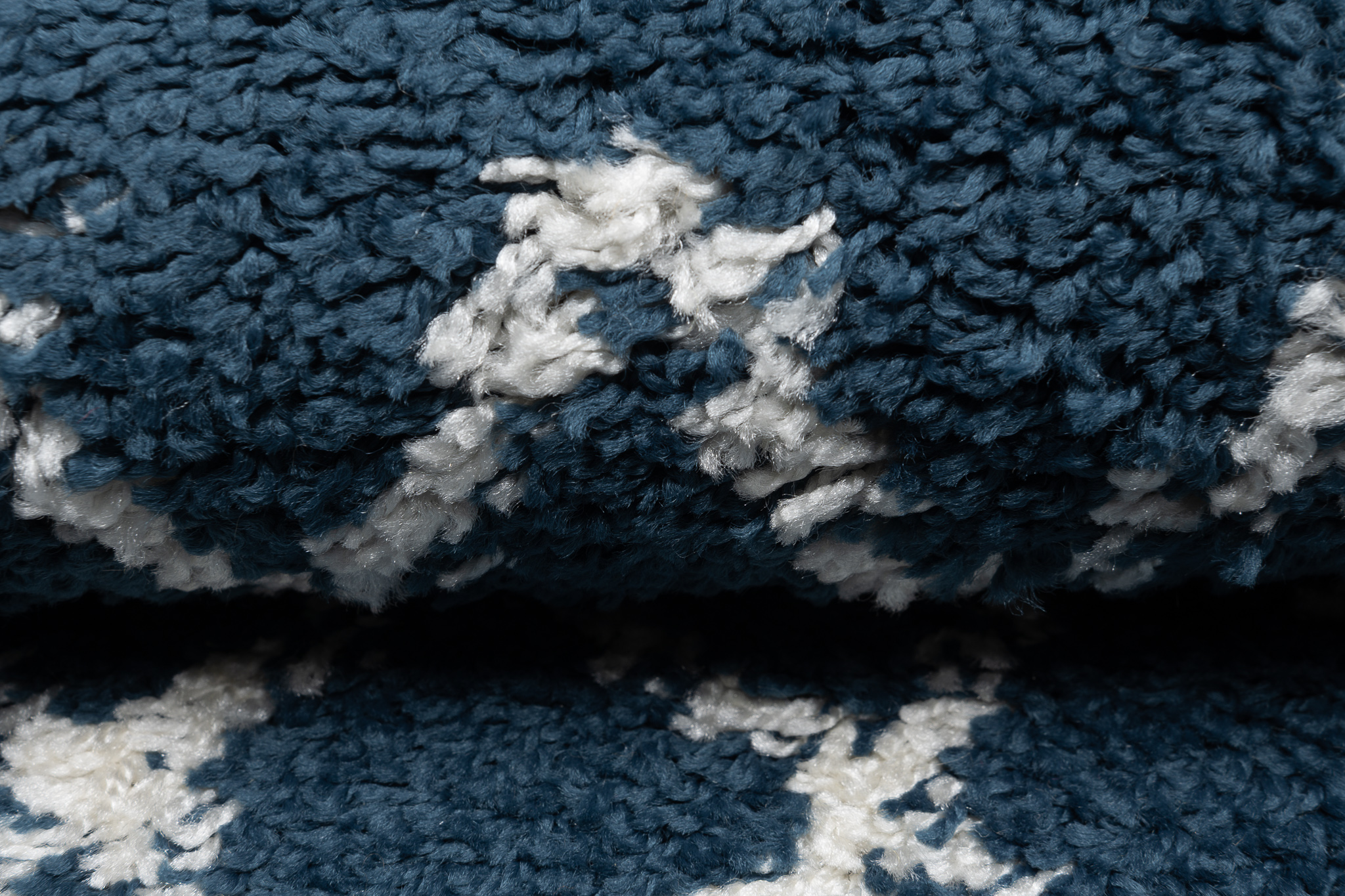 Corredor de alfombras de flor alta peluda azul oscuro crema ZigZag Boho suave salón - Imagen 7 de 12