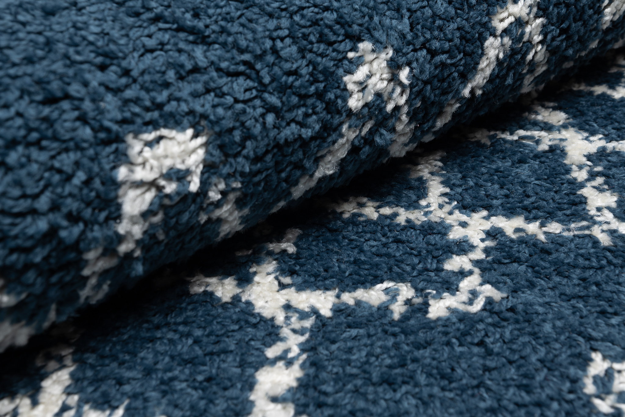 Corredor de alfombras de flor alta peluda azul oscuro crema ZigZag Boho suave salón - Imagen 8 de 12