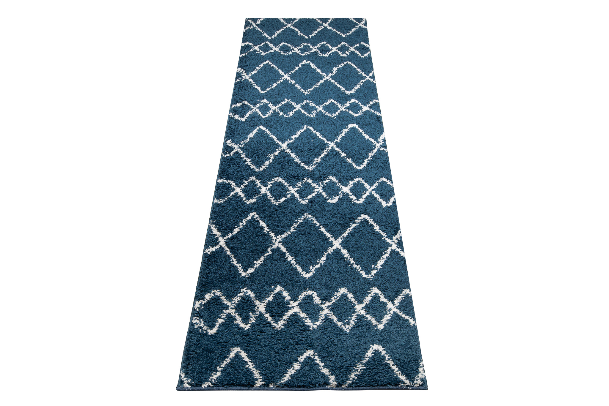 Corredor de alfombras de flor alta peluda azul oscuro crema ZigZag Boho suave salón - Imagen 11 de 12