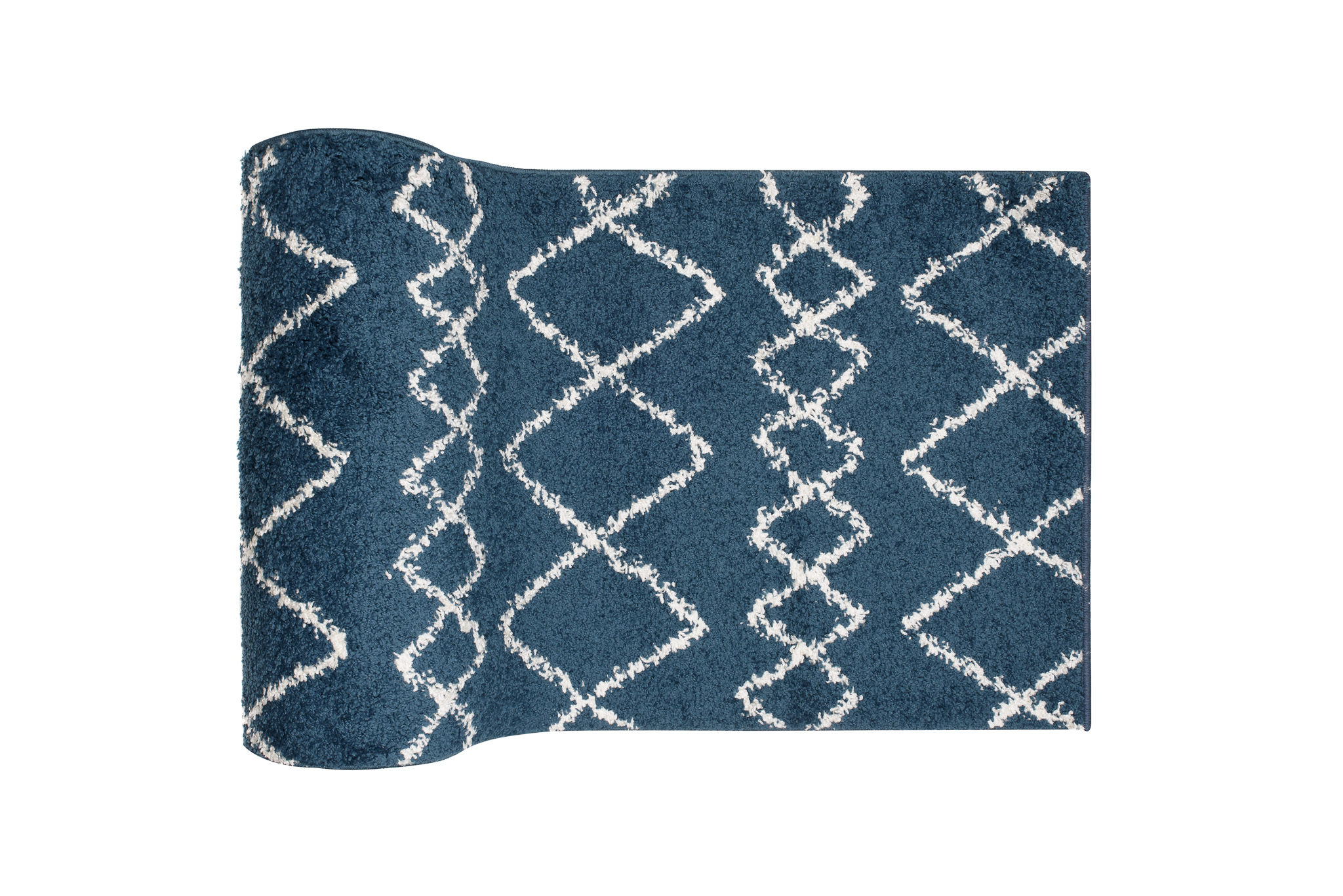 Corredor de alfombras de flor alta peluda azul oscuro crema ZigZag Boho suave salón - Imagen 12 de 12
