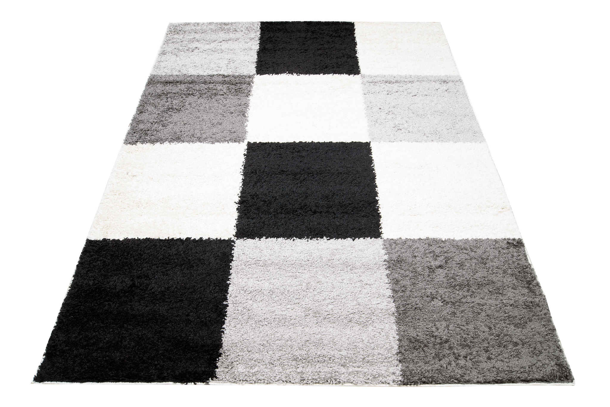 Alfombra peluda moderna tabla de ajedrez de pelo largo alfombra de flor larga gris negro ECOTEX - Imagen 9 de 11