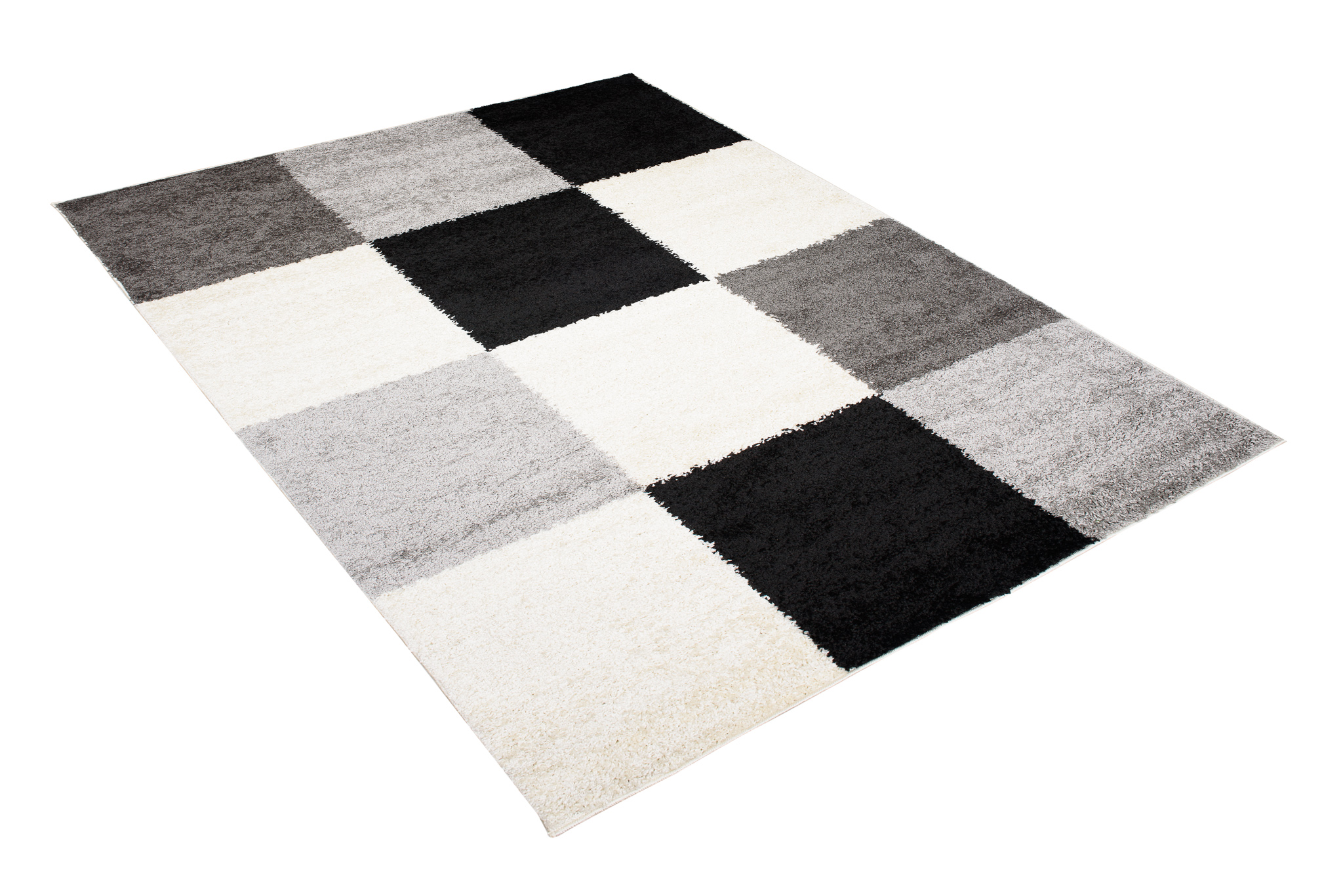 Alfombra peluda moderna tabla de ajedrez de pelo largo alfombra de flor larga gris negro ECOTEX - Imagen 10 de 11