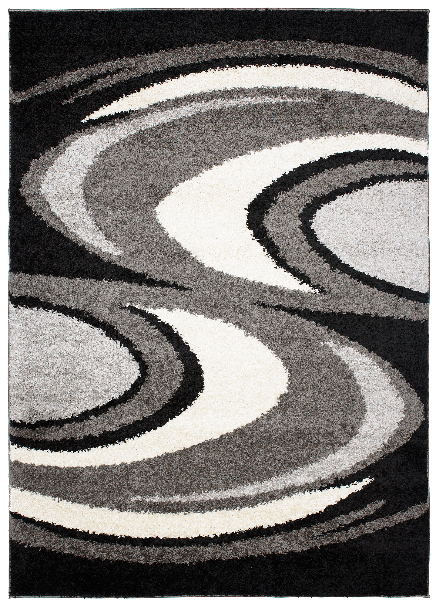 Alfombra de flor larga peluda abstracta gris negro ondas patrón salón ECOTEX - Imagen 13 de 21