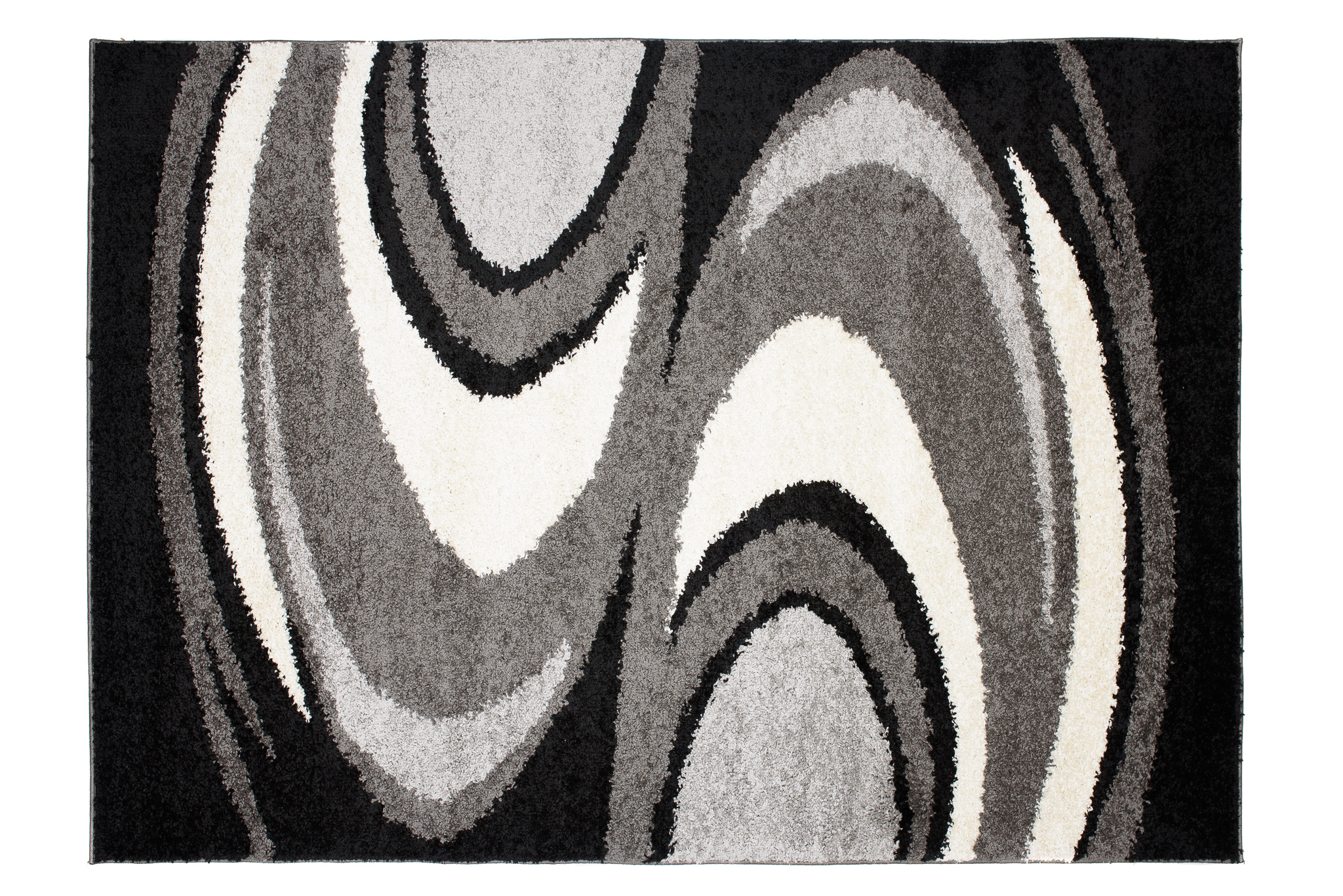 Alfombra de flor larga peluda abstracta gris negro ondas patrón salón ECOTEX - Imagen 21 de 21