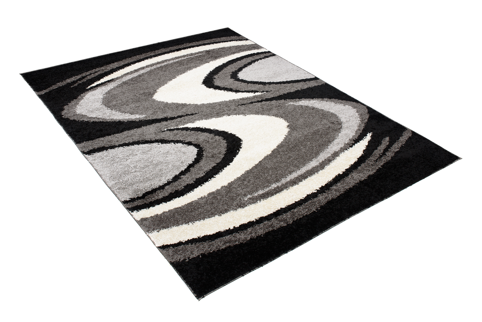 Alfombra de flor larga peluda abstracta gris negro ondas patrón salón ECOTEX - Imagen 20 de 21