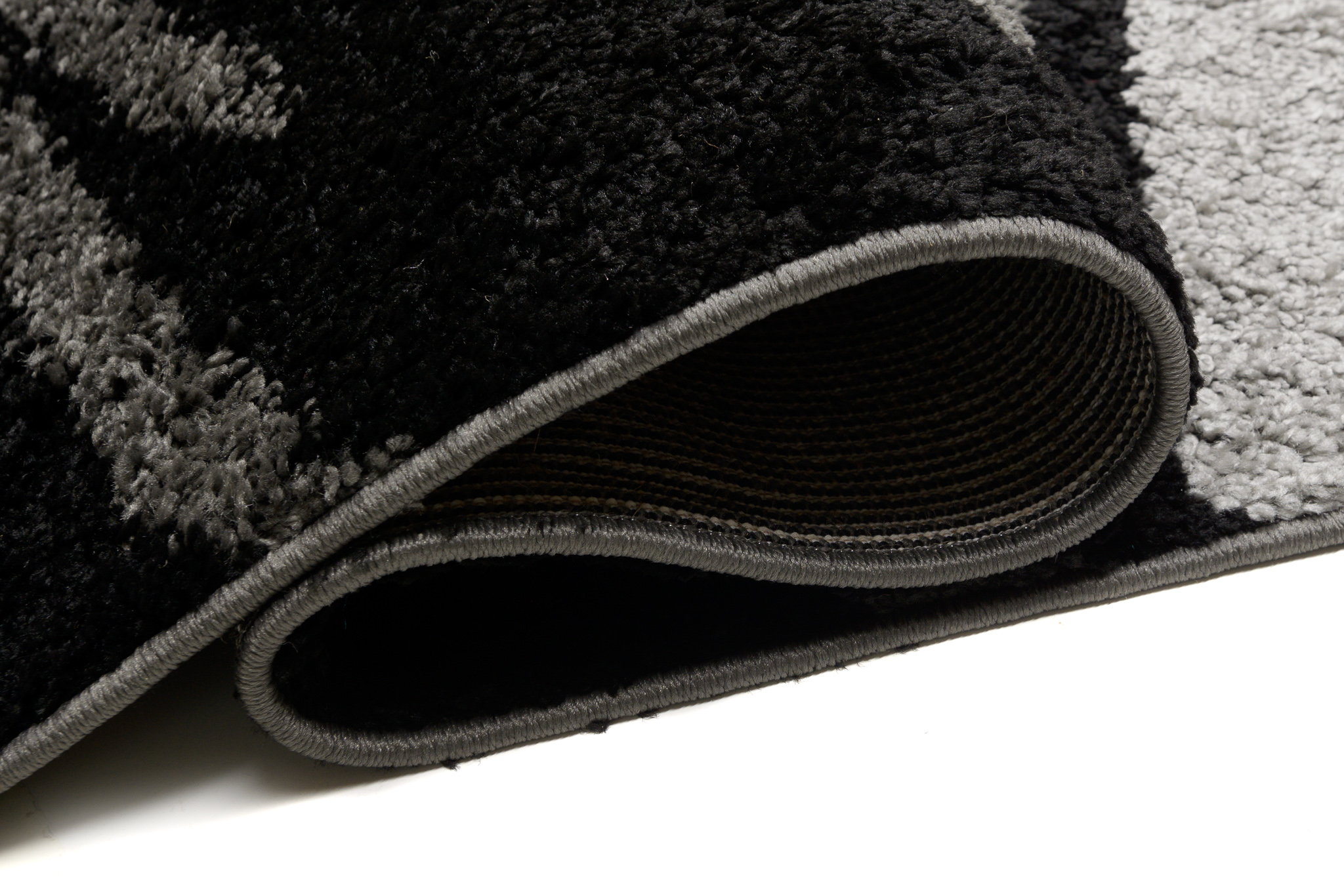 Alfombra de flor larga peluda abstracta gris negro ondas patrón salón ECOTEX - Imagen 15 de 21