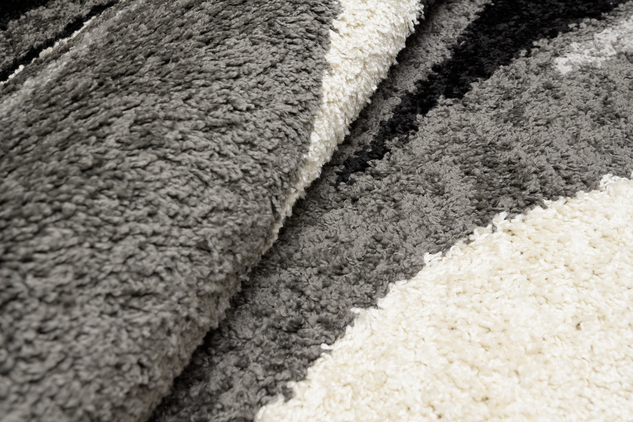 Alfombra de flor larga peluda abstracta gris negro ondas patrón salón ECOTEX - Imagen 18 de 21