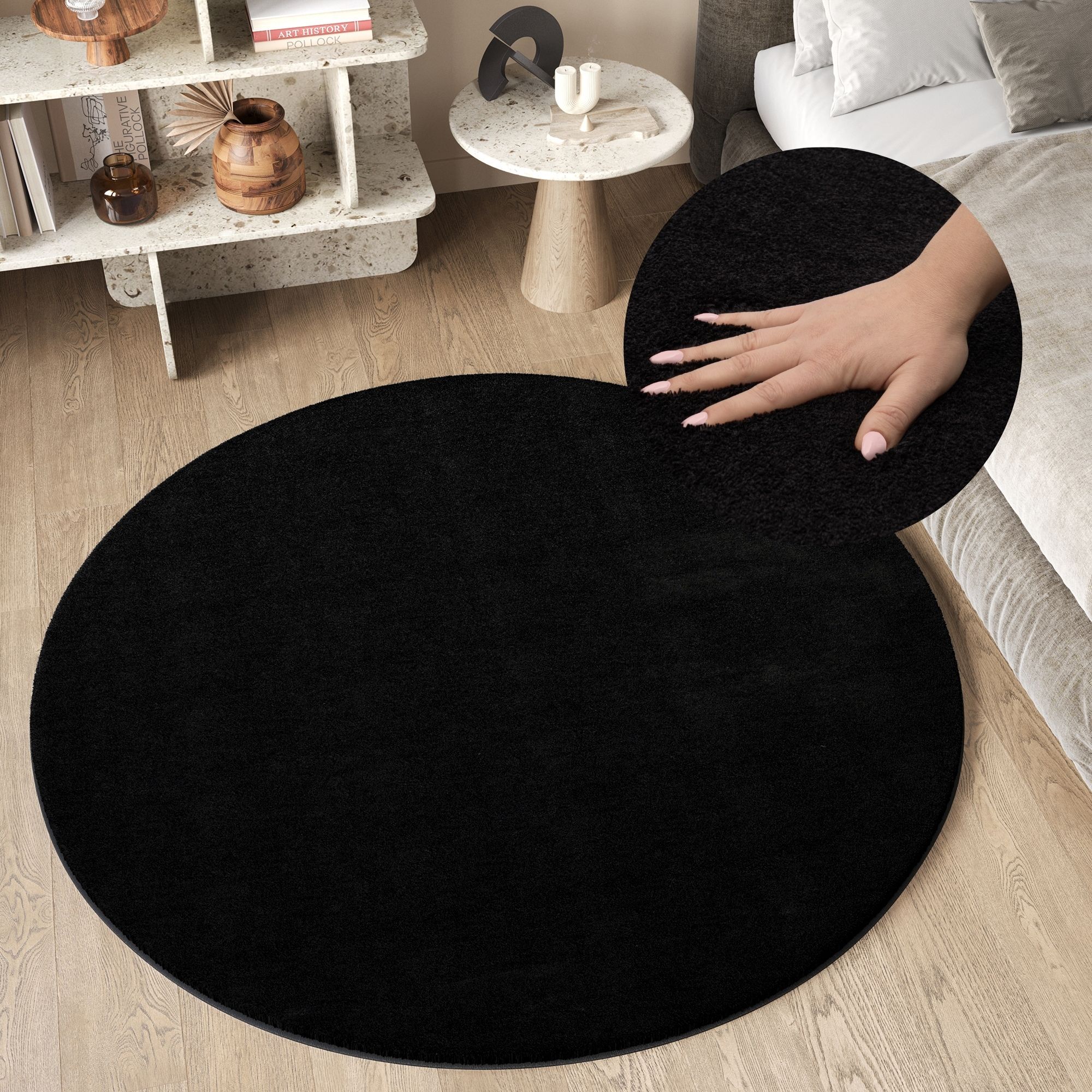 Alfombra Redonda Monocromática Beige Lavable Antideslizante Moderna Salón Dormitorio - Imagen 16 de 22