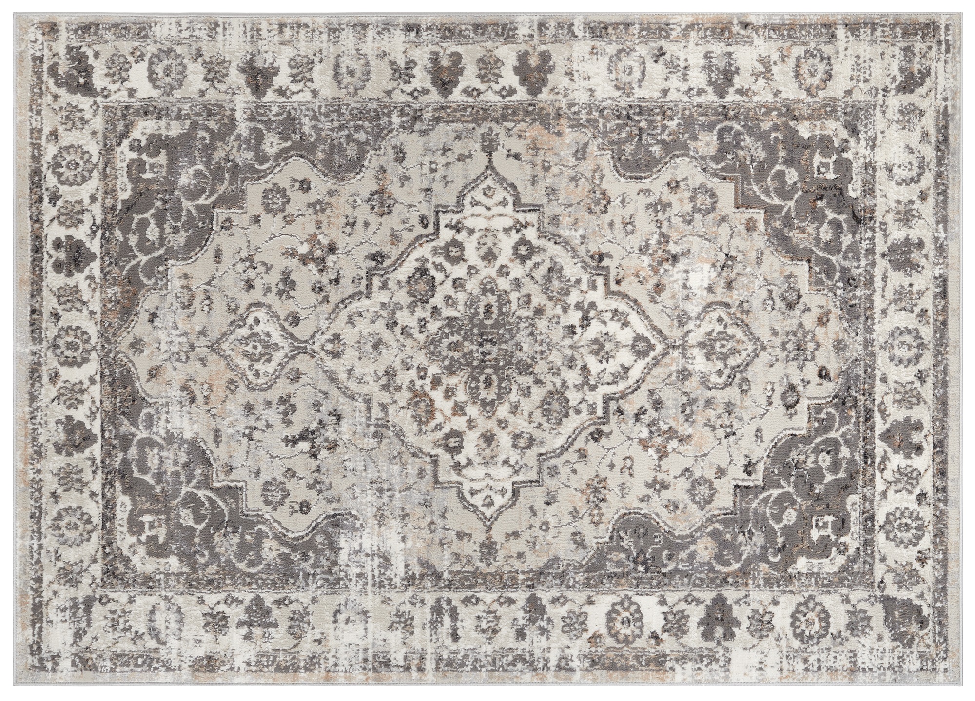 Alfombra salón de pelo corto clásico vintage gris crema flores orientales - Imagen 21 de 30