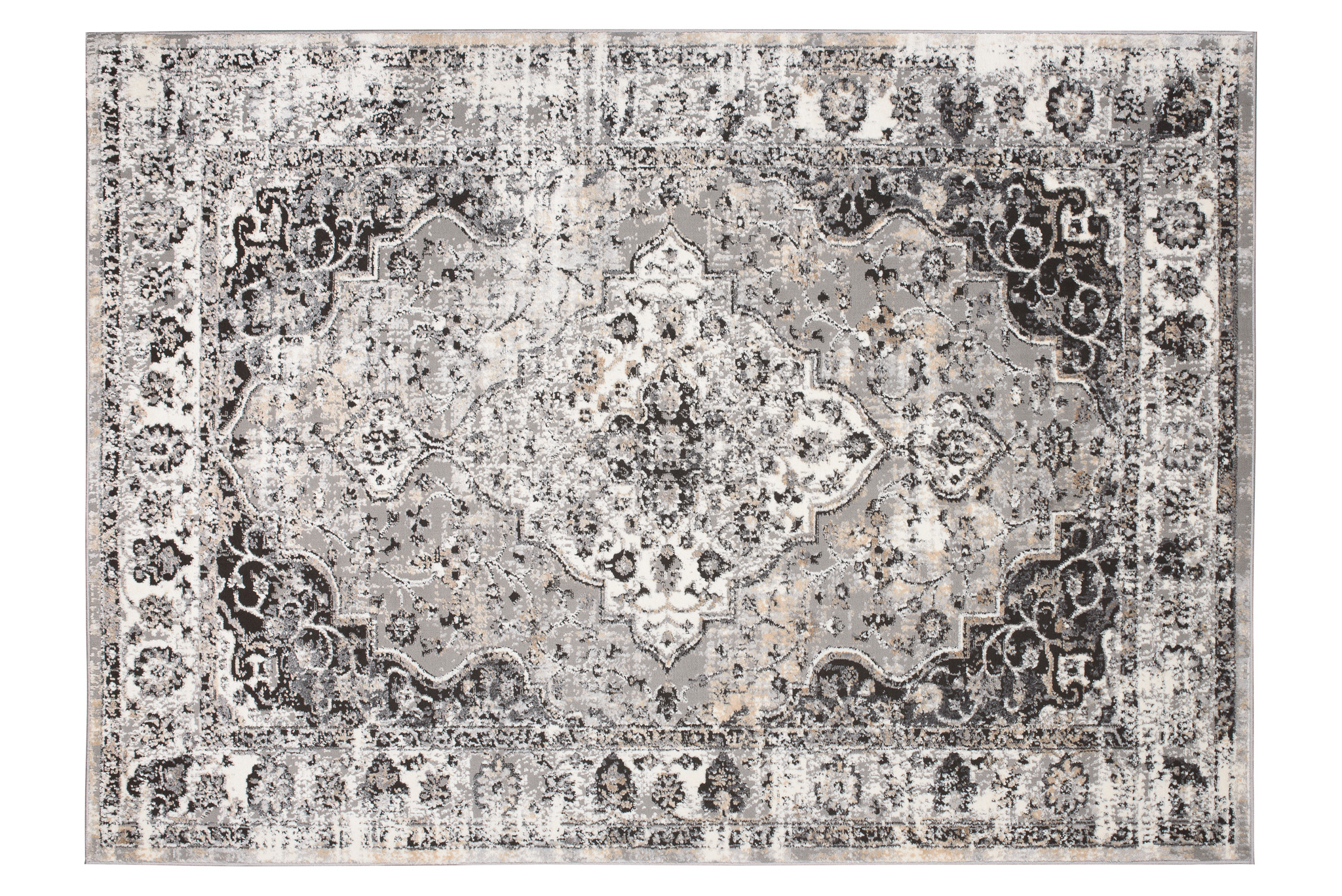 Alfombra salón de pelo corto clásico vintage gris crema flores orientales - Imagen 11 de 30