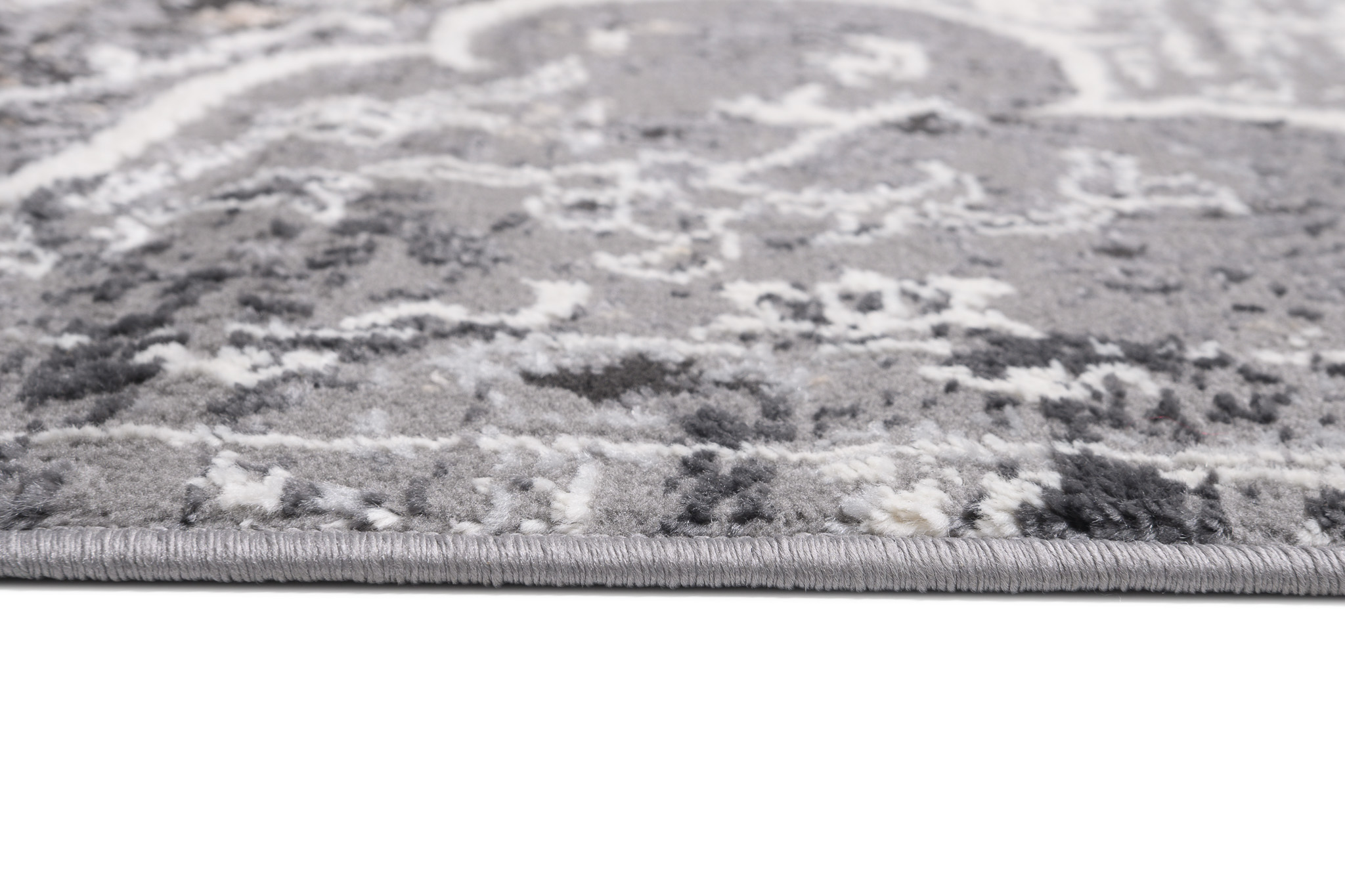 Teppich Kurzflor Grau Weiß Blau Vintage Blumen Meliert Verwischt Wohnzimmer - Bild 6 von 32