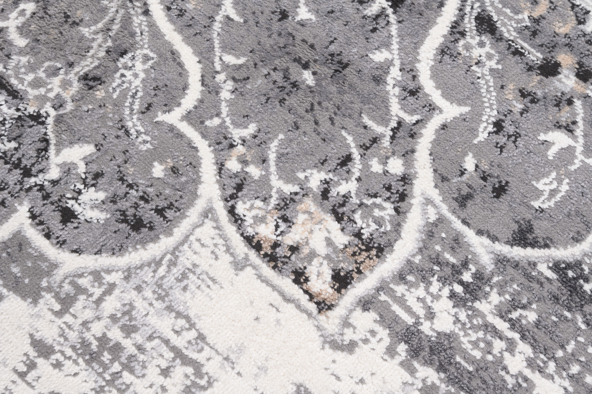 Teppich Kurzflor Grau Weiß Blau Vintage Blumen Meliert Verwischt Wohnzimmer - Bild 4 von 32