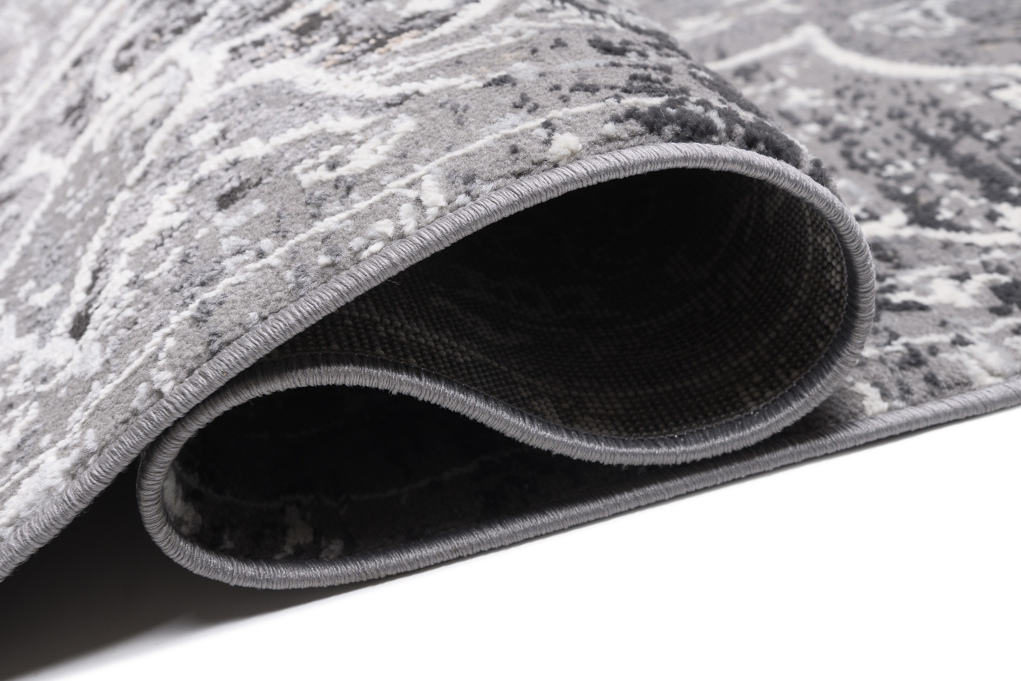 Teppich Kurzflor Grau Weiß Blau Vintage Blumen Meliert Verwischt Wohnzimmer - Bild 5 von 32