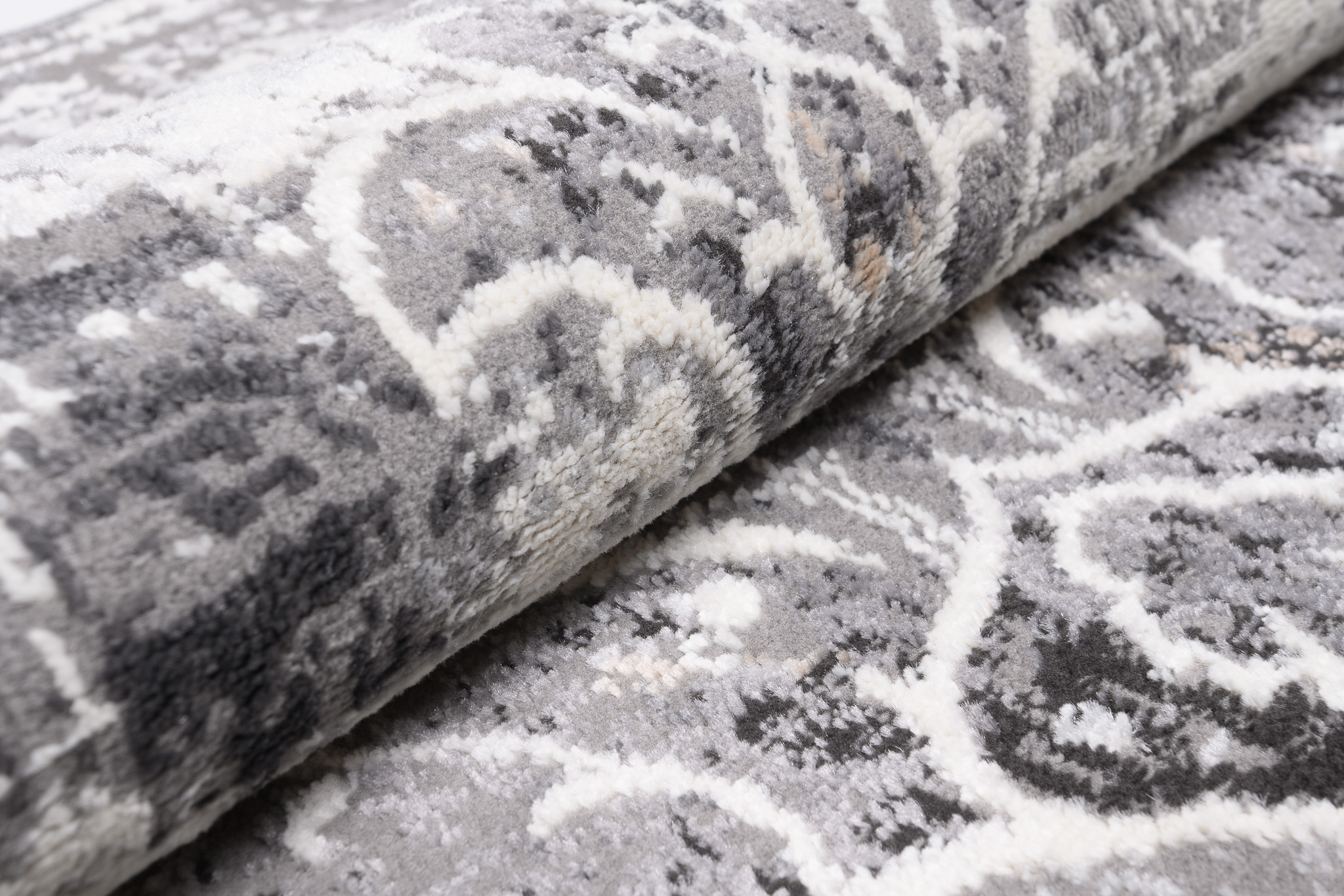 Teppich Kurzflor Grau Weiß Blau Vintage Blumen Meliert Verwischt Wohnzimmer - Bild 8 von 32