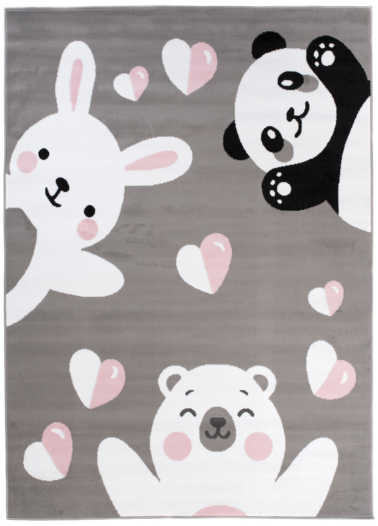 Tappeto bambino panda orso motivo rosa grigio nero animali pelo corto cameretta bambini - Foto 3 di 17