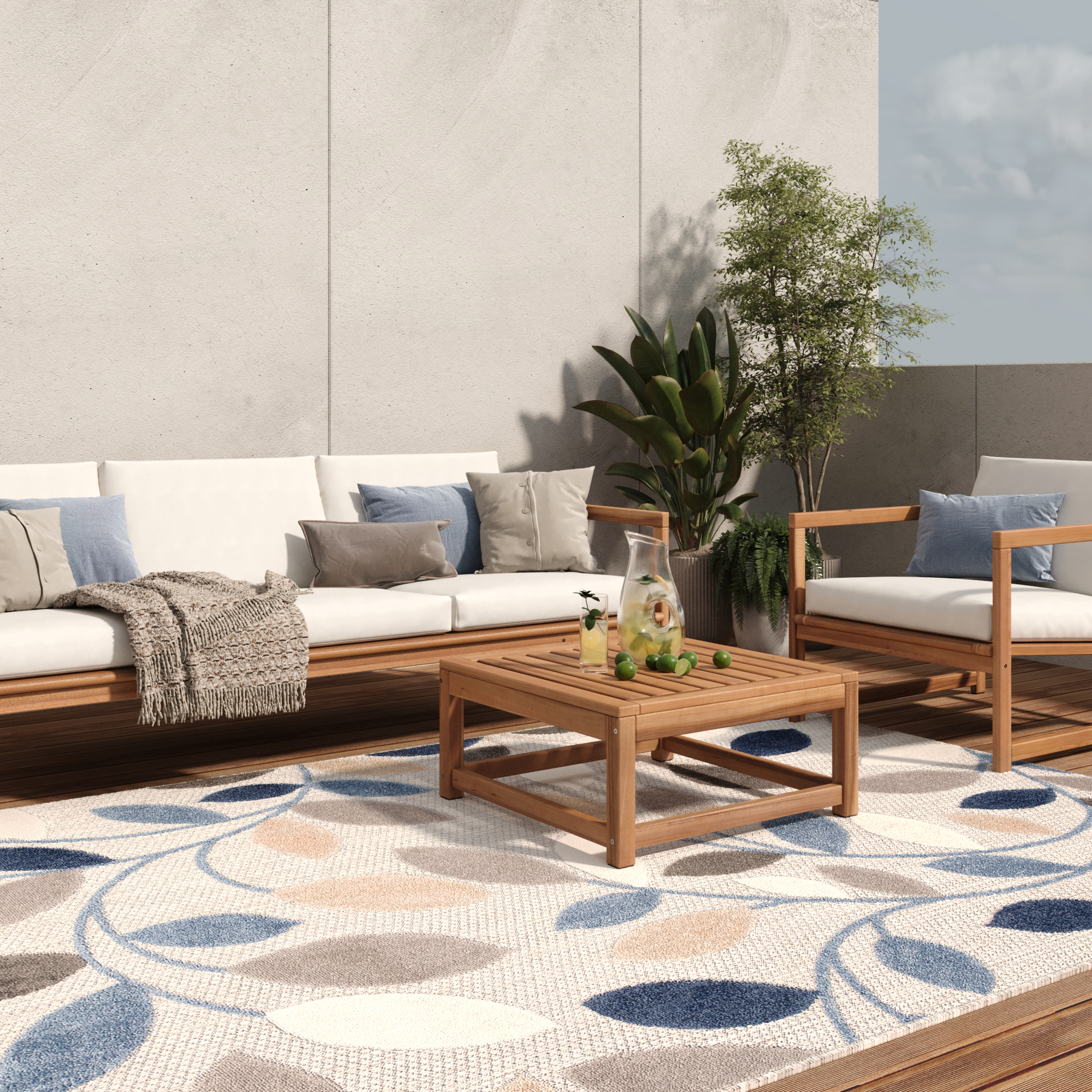 Alfombra interior exterior gris hojas aspecto sisal resistente a la intemperie terraza salón - Imagen 4 de 21