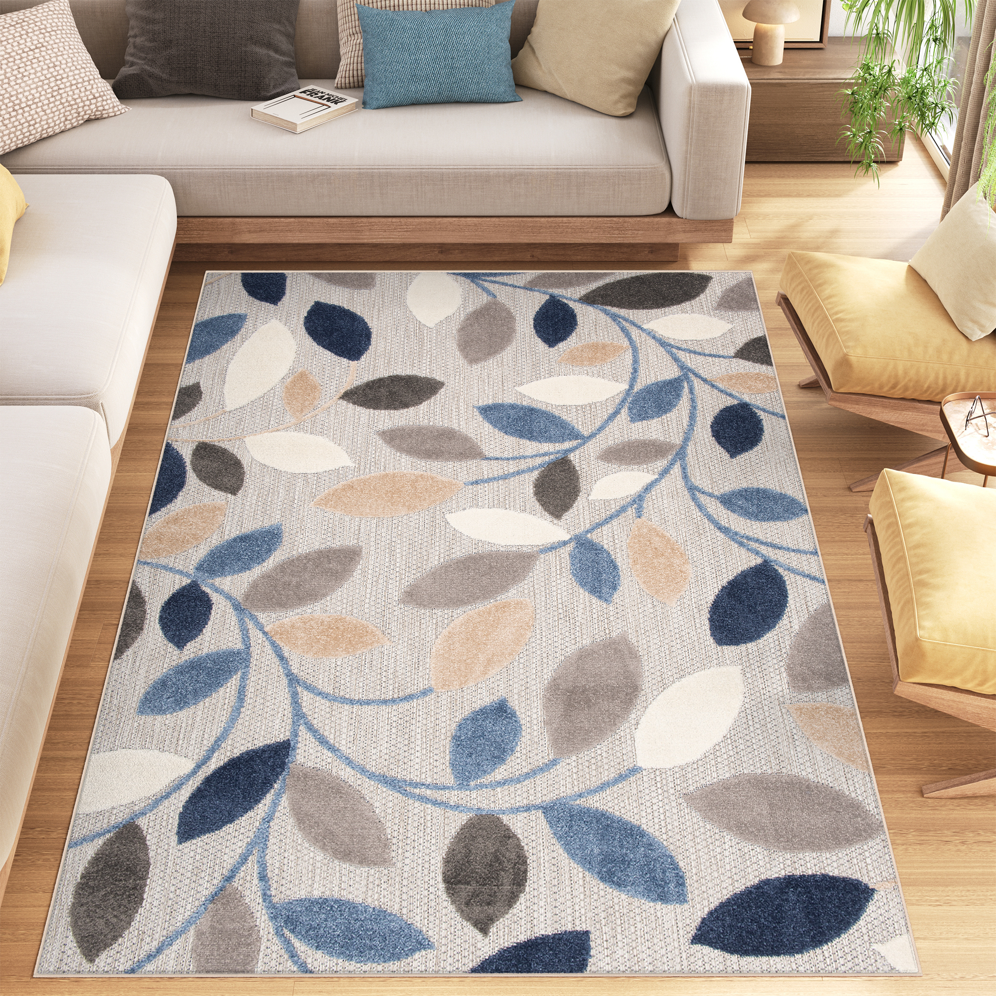 Alfombra interior exterior gris hojas aspecto sisal resistente a la intemperie terraza salón - Imagen 10 de 21