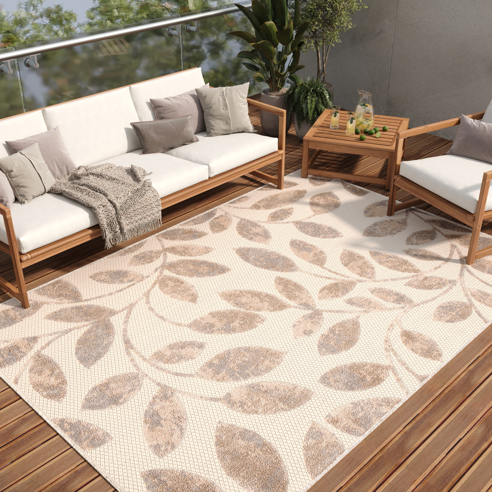 Alfombra interior exterior gris hojas aspecto sisal resistente a la intemperie terraza salón - Imagen 12 de 21