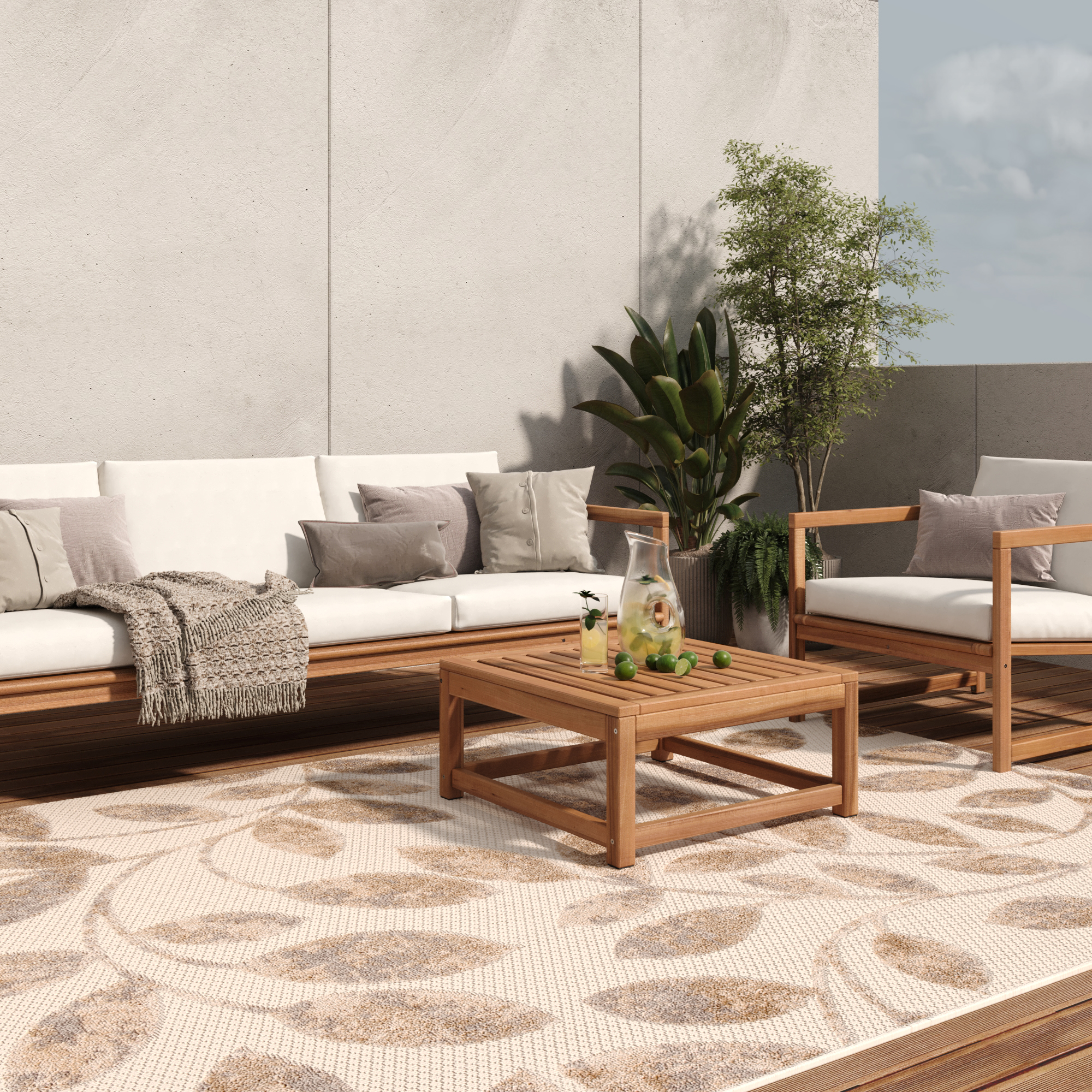Alfombra interior exterior gris hojas aspecto sisal resistente a la intemperie terraza salón - Imagen 14 de 21
