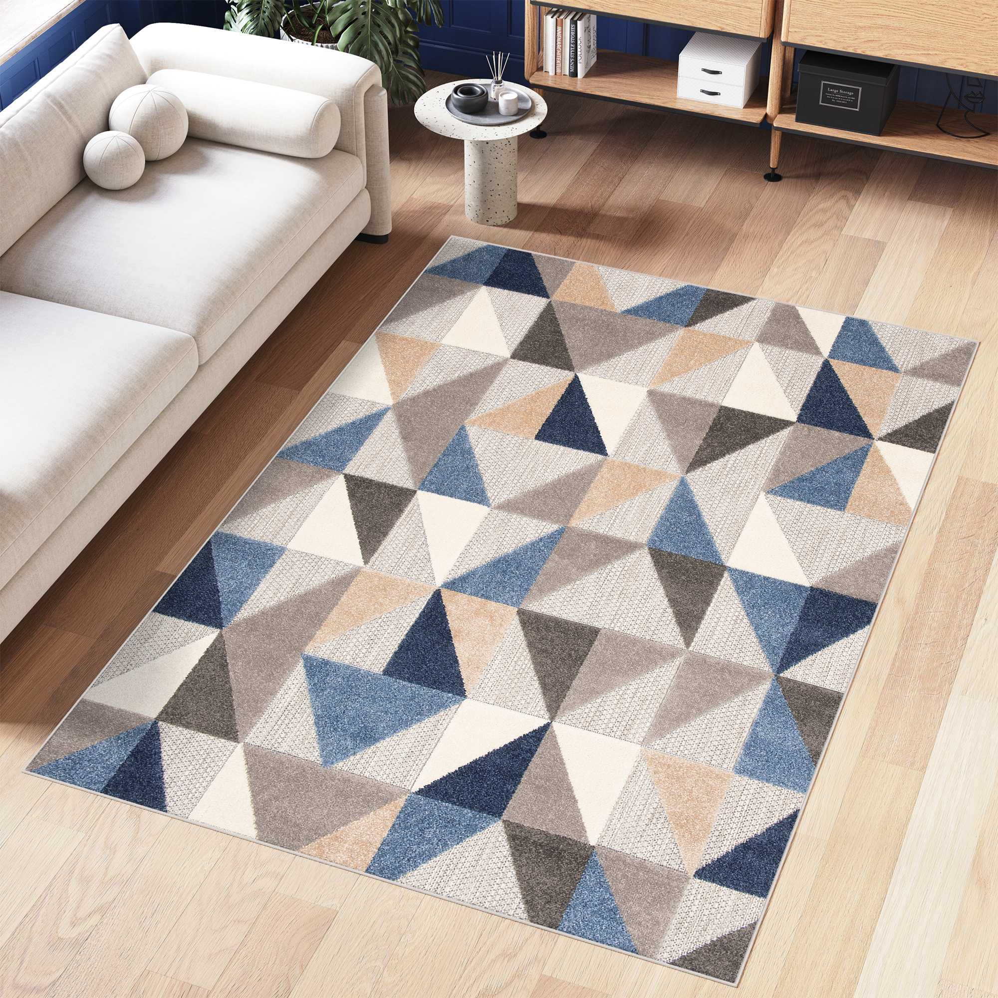 Alfombra Exterior Tela Plana Moderna Geométrica Interior Aspecto 3D Beige Gris Crema - Imagen 10 de 11